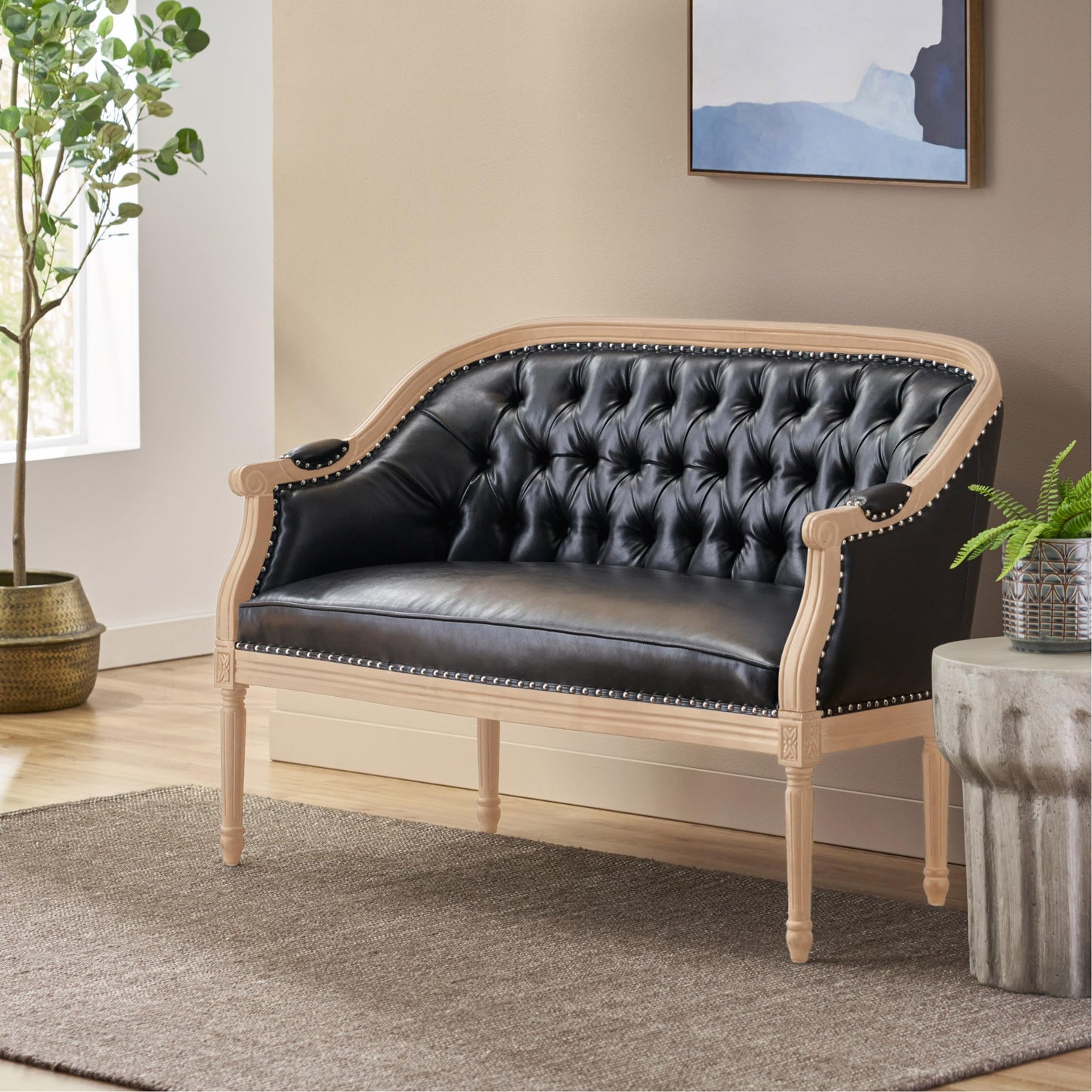 Faye Tufted Upholstered Loveseat - Midnight Black/Gray