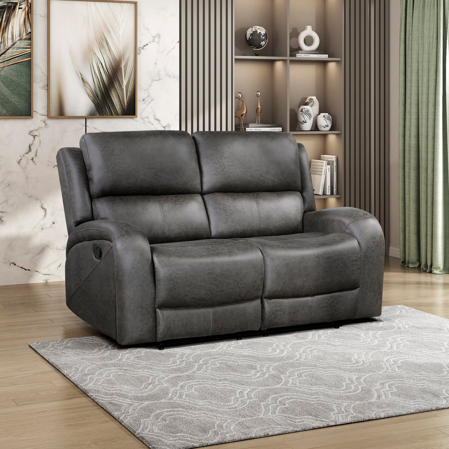 Lexicon 61.5'' Double Recliner Couch, Wall Hugger Sofa Recliners, Home Theater Seating Dual Reclining Couch, Love seat Recliner Manual Recliner Couches for Living Room/Bedroom/Office/Apartment, Grey