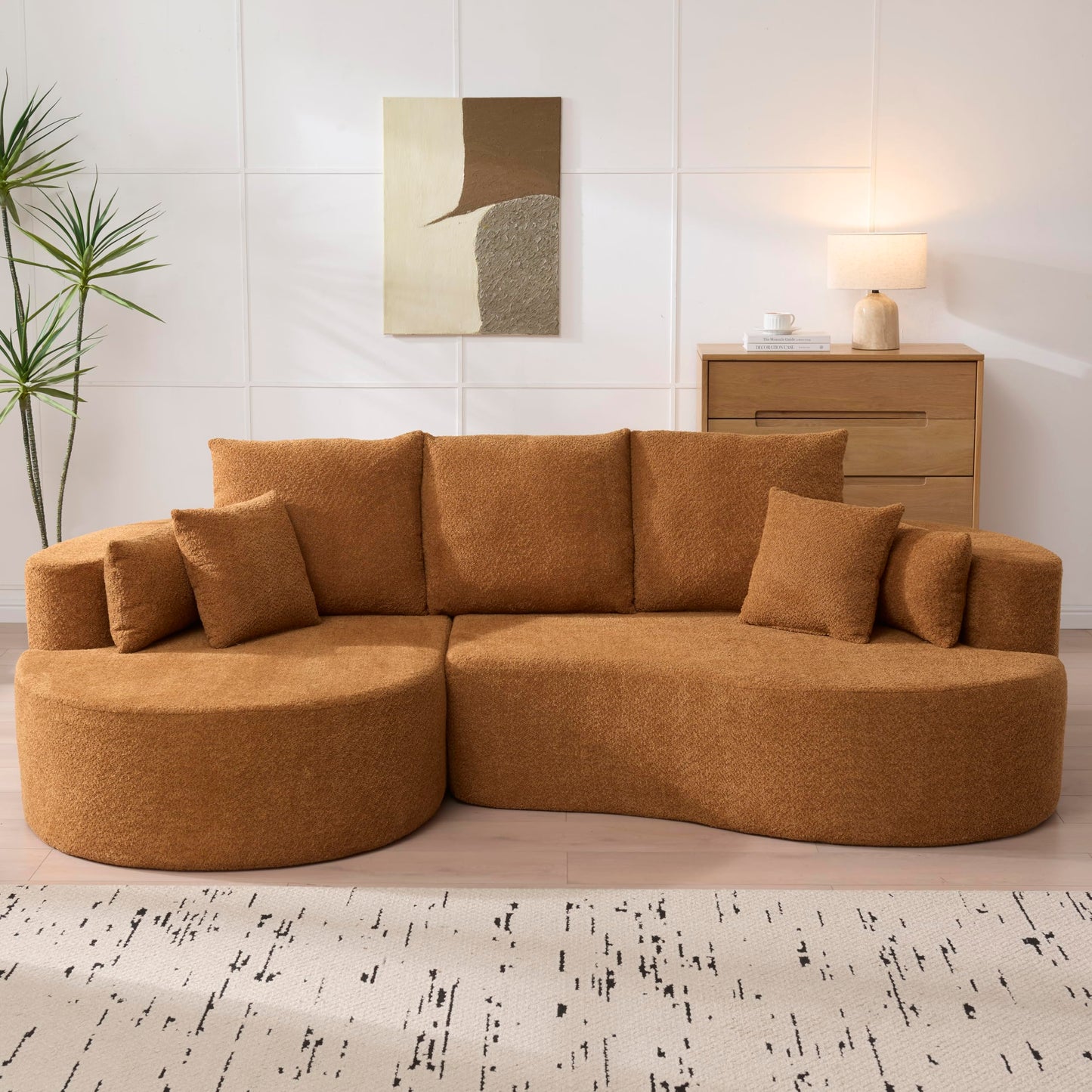 Christopher Knight Home Carden 106" Curved Modular Sectional Sofa, Fabric Upholstered Comfy Sofa Couch with Chaise Lounge, Modern Cloud Couch with Deep Seat, No Assembly Required, Browish Orange