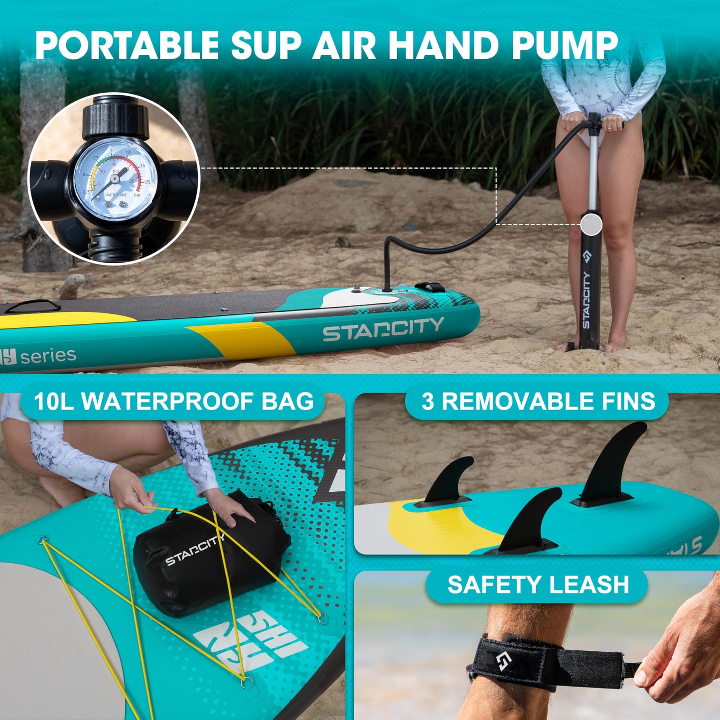 Starcity 11'*33"*6" Blow Up Paddle Board, Inflatable Paddle Board, Spacious and Stable, Anti Slip and Easy to Operate, Large Size Suitable for Single Person/Family/Pet Use, Green Black