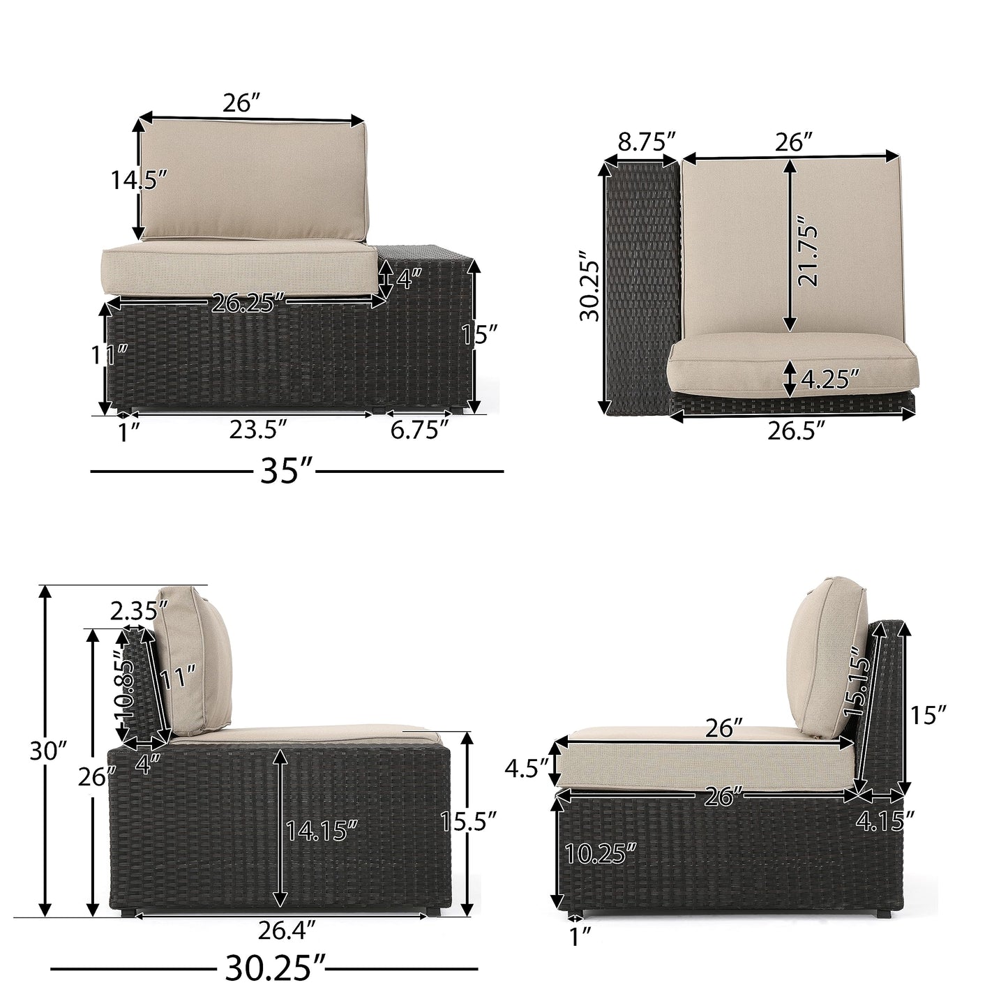 Christopher Knight Home Santa Cruz Outdoor Wicker Sectional Sofa Set with Water Resistant Cushions, 6-Pcs Set, Brown