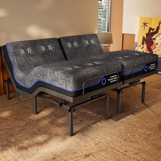 AMADA HOMEFURNISHING Split King Adjustable Bed Set, 3-Motor Adjustable Bed with Massage, Head & Foot Lift, Headrest Tilt, Zero Gravity, Anti-Snore, App & Remote Control, Easy Setup