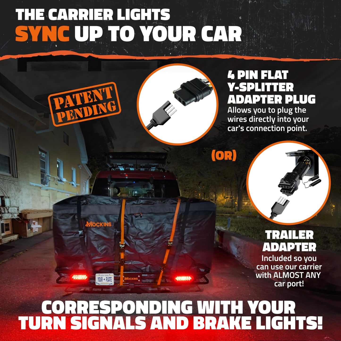 Mockins 60"x20"x6" Heavy-Duty Trailer Hitch Cargo Carrier w/ 20 CuFt Waterproof Cargo Bag | 500 Lb Cap All-Weather Folding Luggage Rack for SUV Car & Truck w/Rear Lights, License Plate Holder & More