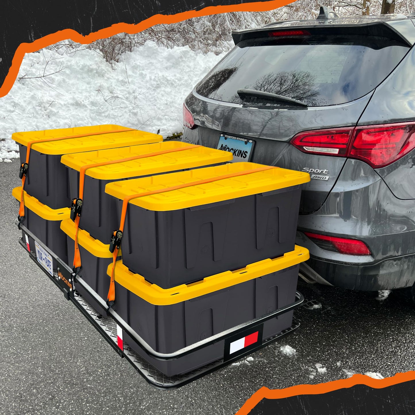 Mockins Folding Luggage Rack for SUV Car Truck ATV & More | 500 lb. Capacity XXL Steel Trailer Hitch Cargo Carrier 70"x30"x6" with Cargo Hitch Carrier Rack Accessories