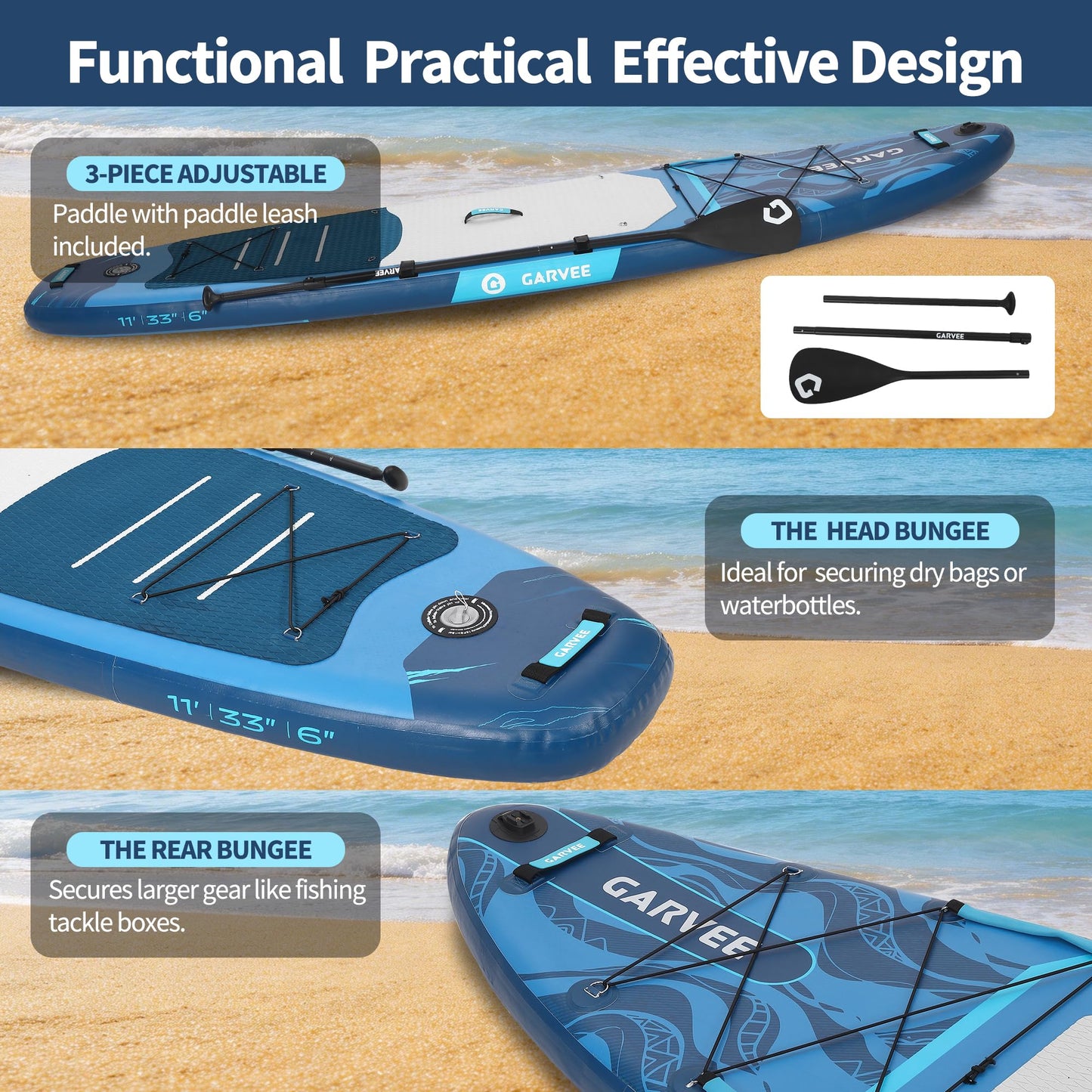 GarveeHome Inflatable Stand Up Paddle Board with Premium SUP Accessories, Wide Stable Design, Anti-Slip EVA Deck, Built-in Camera Mount, 11'5" Inflatable Paddle Boards for Adults & Youth