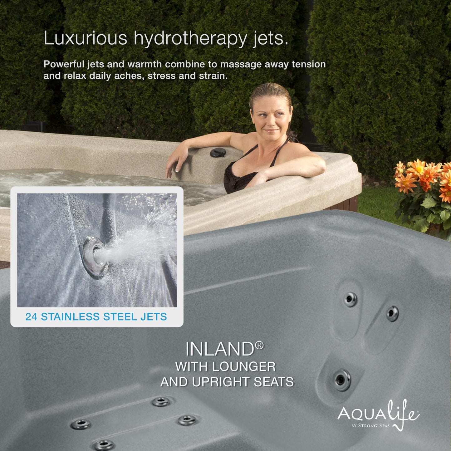 Inland 6 Person Indoor Outdoor Hot Tub, Plug & Play Spa, 24 Jets, LED Lighting System, Insulated Spa Cover, Aqualife by Strong Spas