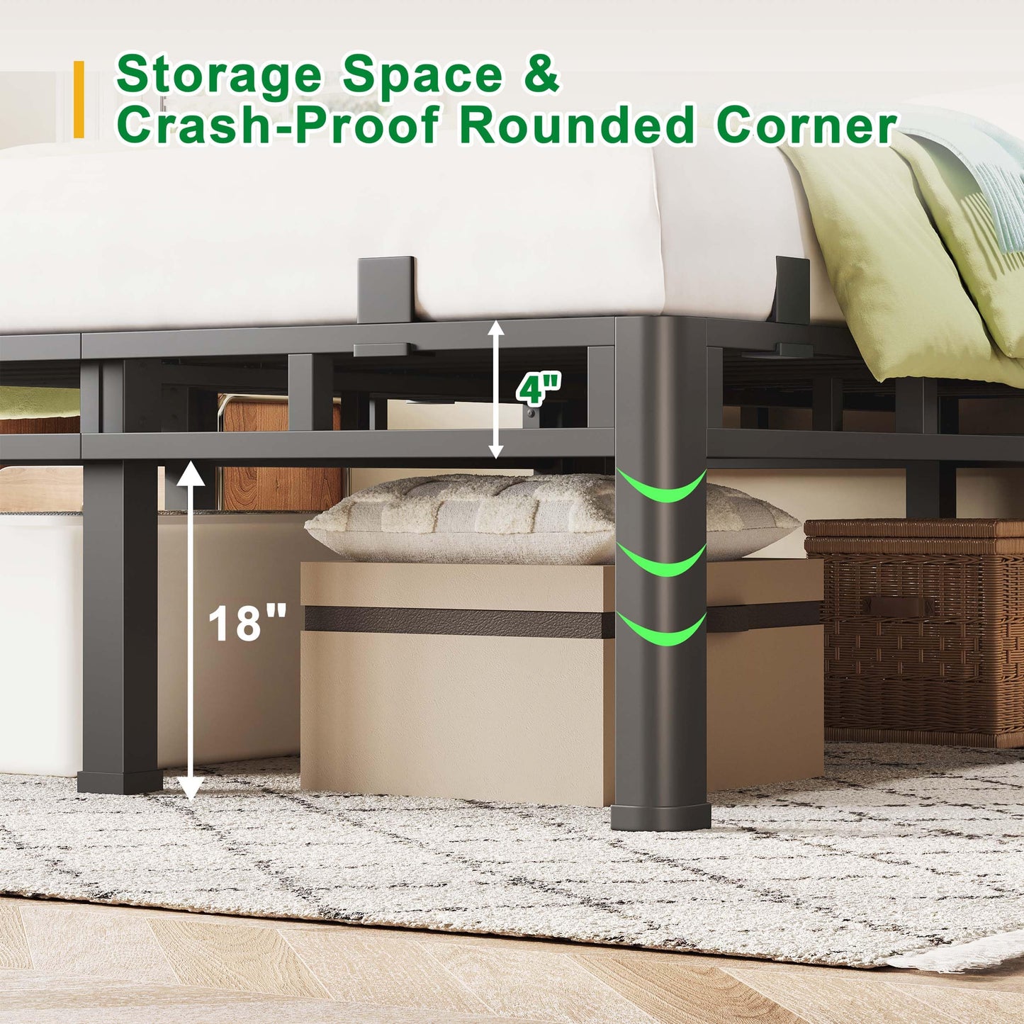ROIL 22 Inch King Size Bed Frame, Metal Bed Frame & Box Spring 2 in 1 Platform with Round Corner Legs, 4000LBS Double Layer Bed Frame with Headboard Holes Mattress Baffles, Noise-Free Easy Assembly