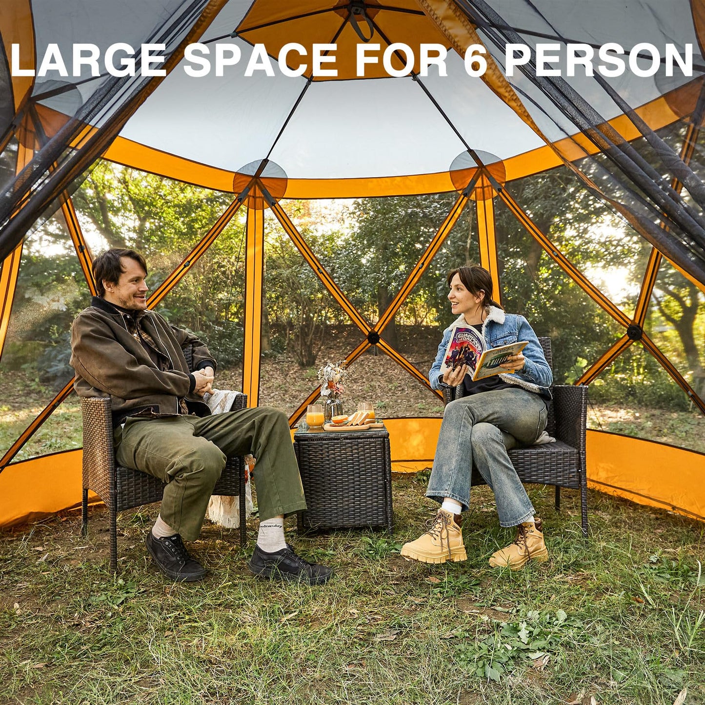 EVER ADVANCED Pop up Gazebo Tent for Backyard, 11.5 x 9.8 ft, Instant Screened Tent Screen House Canopy with Netting, Orange