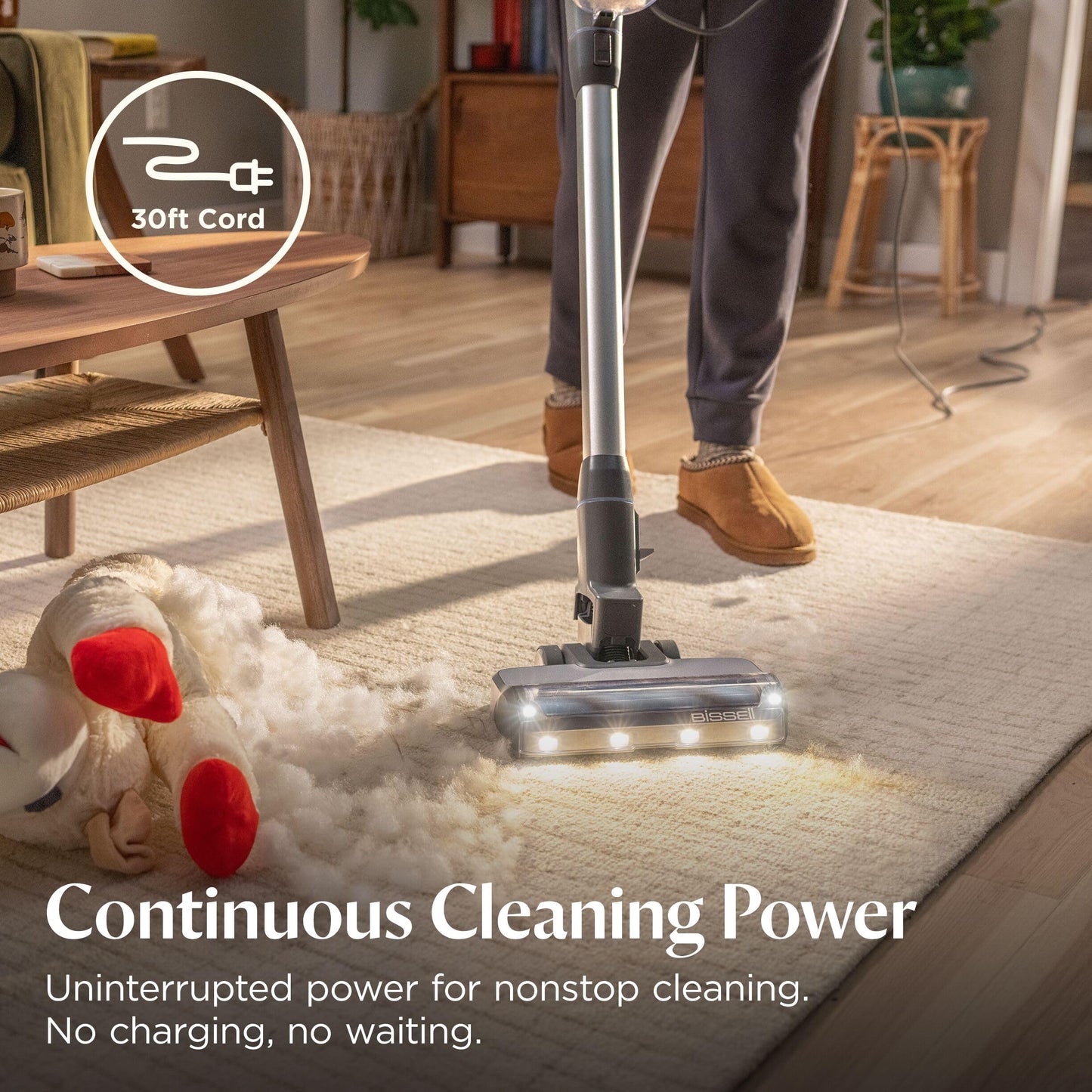Bissell PowerClean FurFinder Corded Stick Vacuum, Tangle-Free Brush Roll, 30-Foot Power Cord, Self-Standing, HEPA Filtration, Bright Headlights, 4282K