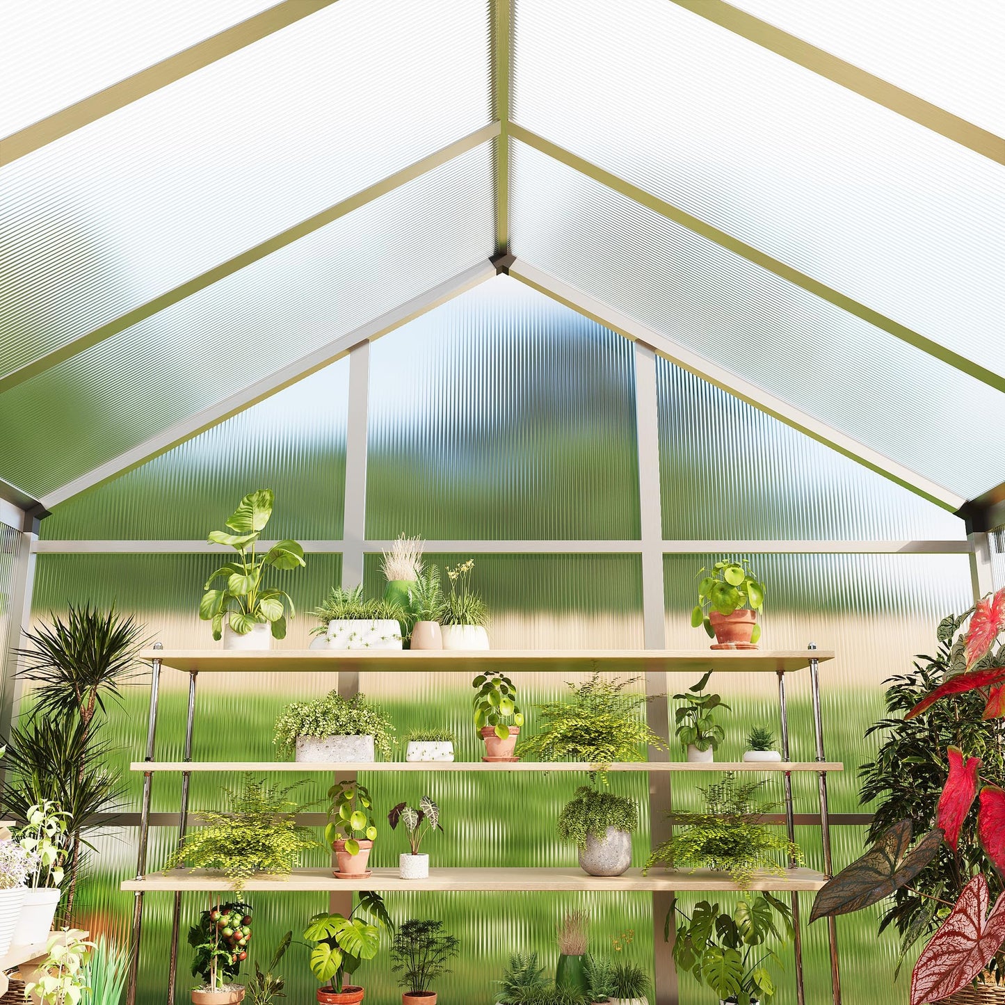6 x 6 FT Greenhouse, Outdoor Greenhouses, Polycarbonate Panels with Aluminum Frame, Adjustable Roof Vent and Lockable Door, Green Houses for Outside Backyard, Garden, Patio