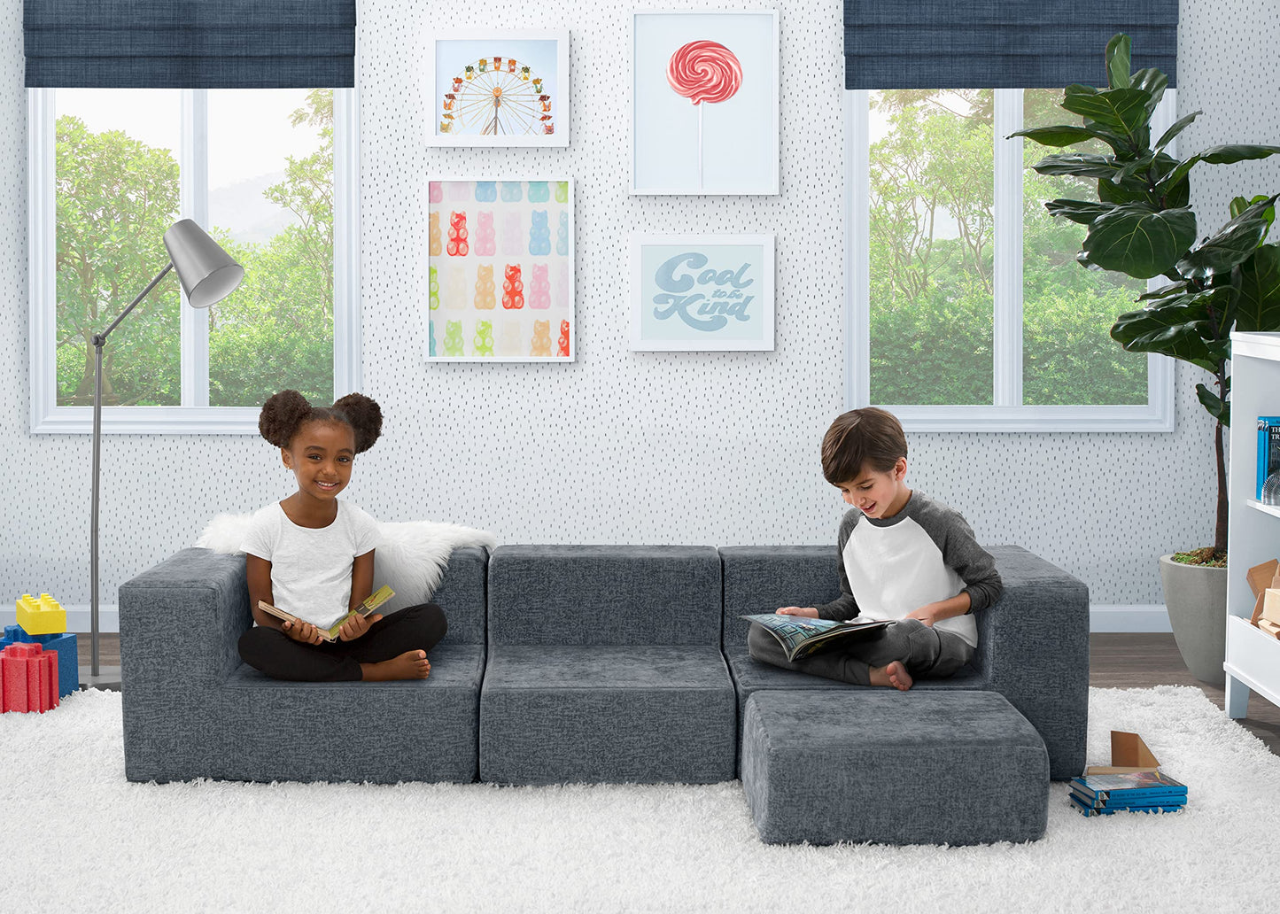 Delta Children Cozee 4-Piece Sectional Sofa Set, 20"D x 20"W x 15.5"H, Grey