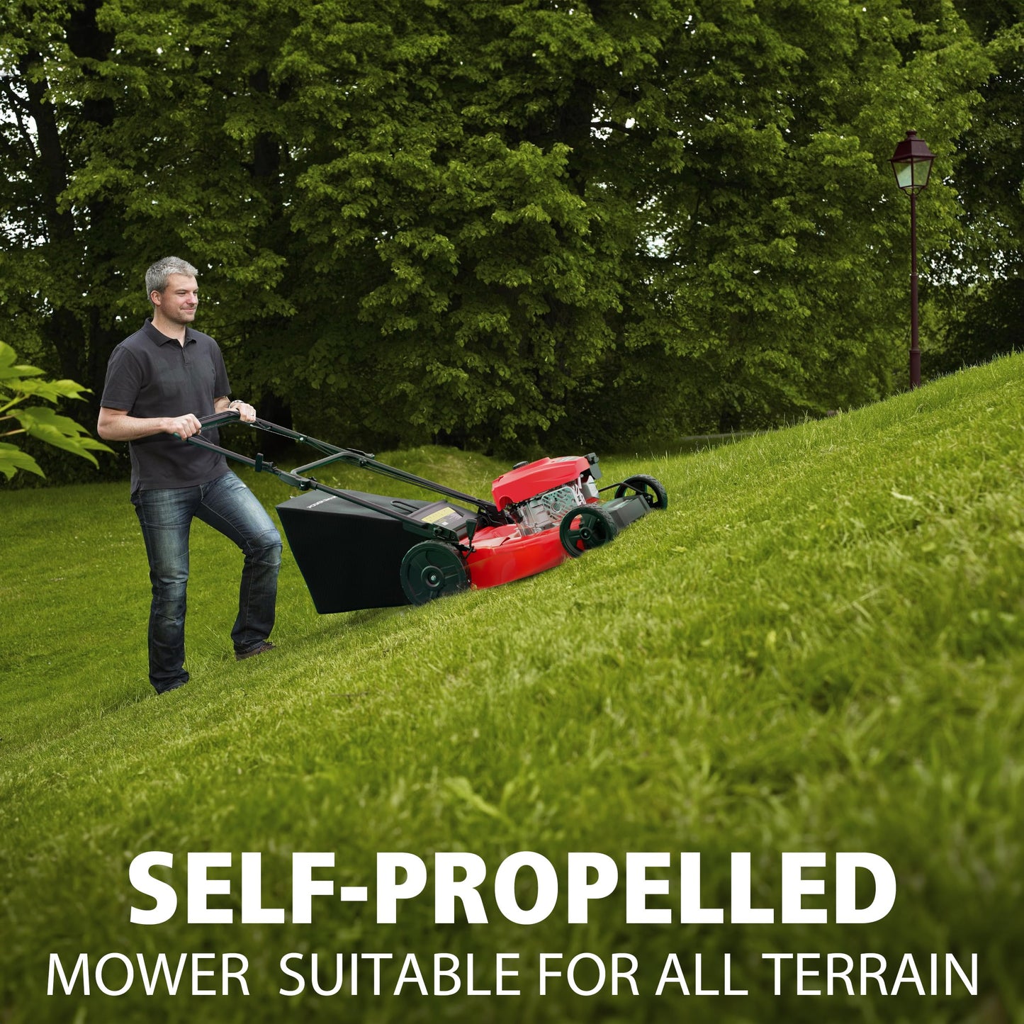 PowerSmart 21" Self-Propelled Gas Lawn Mower | 170cc OHV Engine | Rear-Wheel Drive for Slopes | 3-in-1 Bag, Mulch & Discharge | 6 Cutting Heights | Durable Steel Deck| Rear-Wheel Drive | Medium Yard
