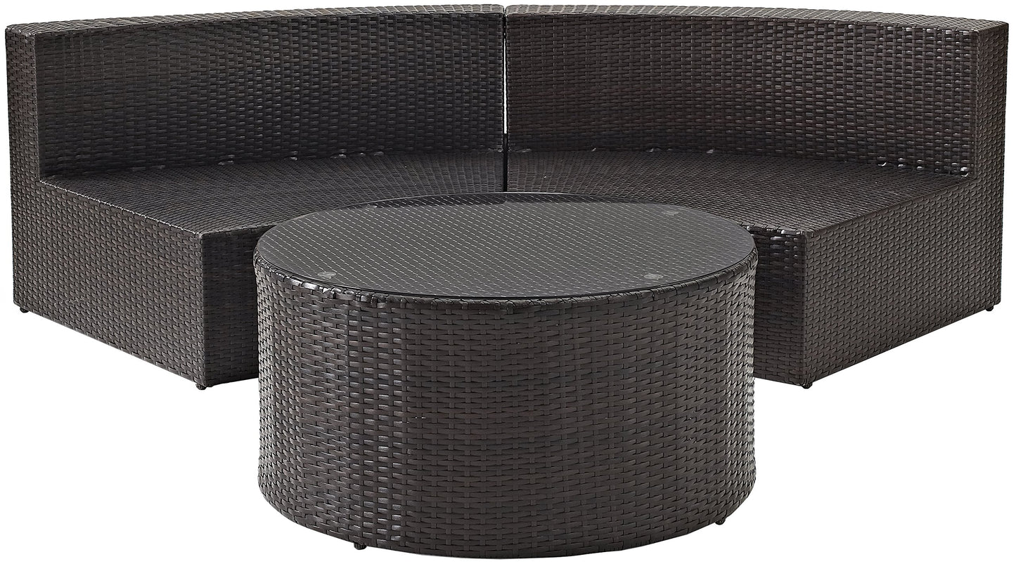Crosley Furniture Catalina 2-Piece Half Moon Outdoor Sectional Sofa Wicker Conversation Patio Furniture Set, Brown