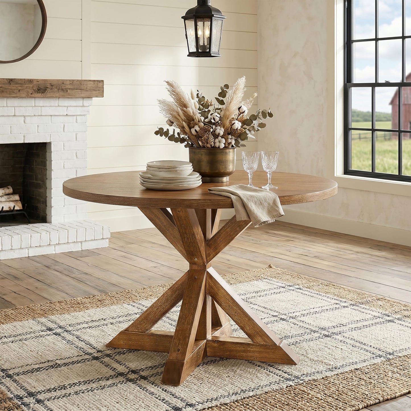 Roundhill Furniture Windvale Cross-Buck Wood 5-Piece Dining Set, Brown