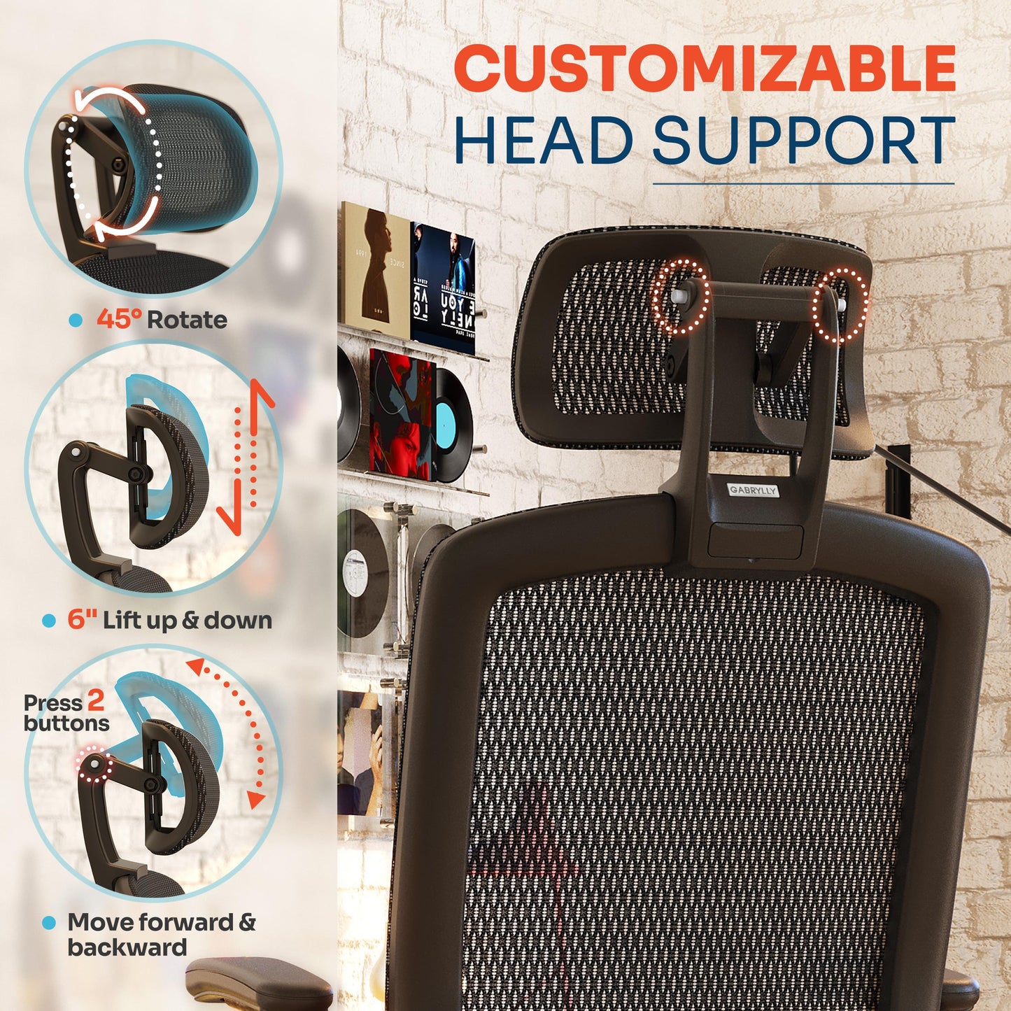 GABRYLLY Ergonomic Office Chair, High Back Home Desk Chair with Headrest, Flip-Up Arms, 90-120° Tilt Lock and Wide Cushion, Big and Tall Mesh Chairs for Man Woman, Black Task Chair(Dark Woodgrain)
