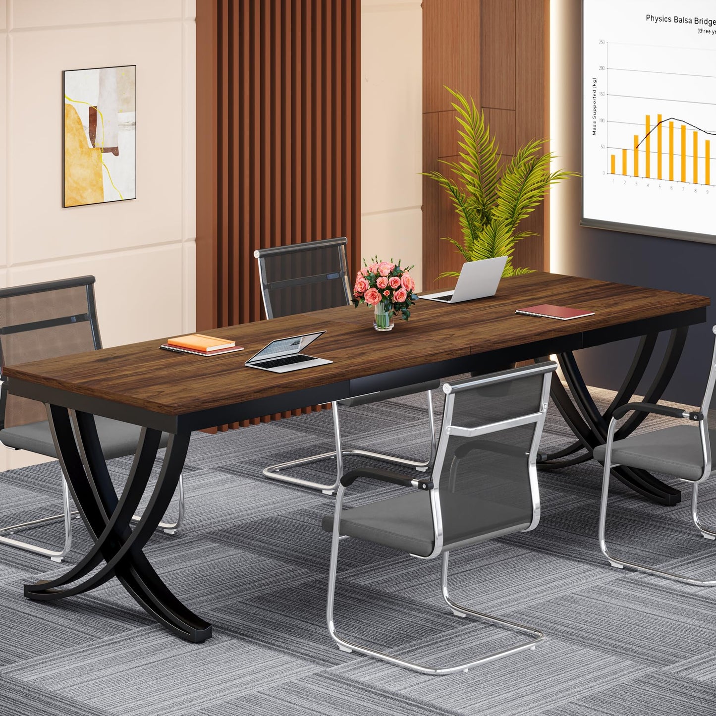 Tribesigns 6.5FT Conference Table for 6-8 People, 78 inch Long Rectangular Seminar Table with Strong Metal Frame, Business Boardroom Desk for Office Meeting Conference Room (1PC, Brown)