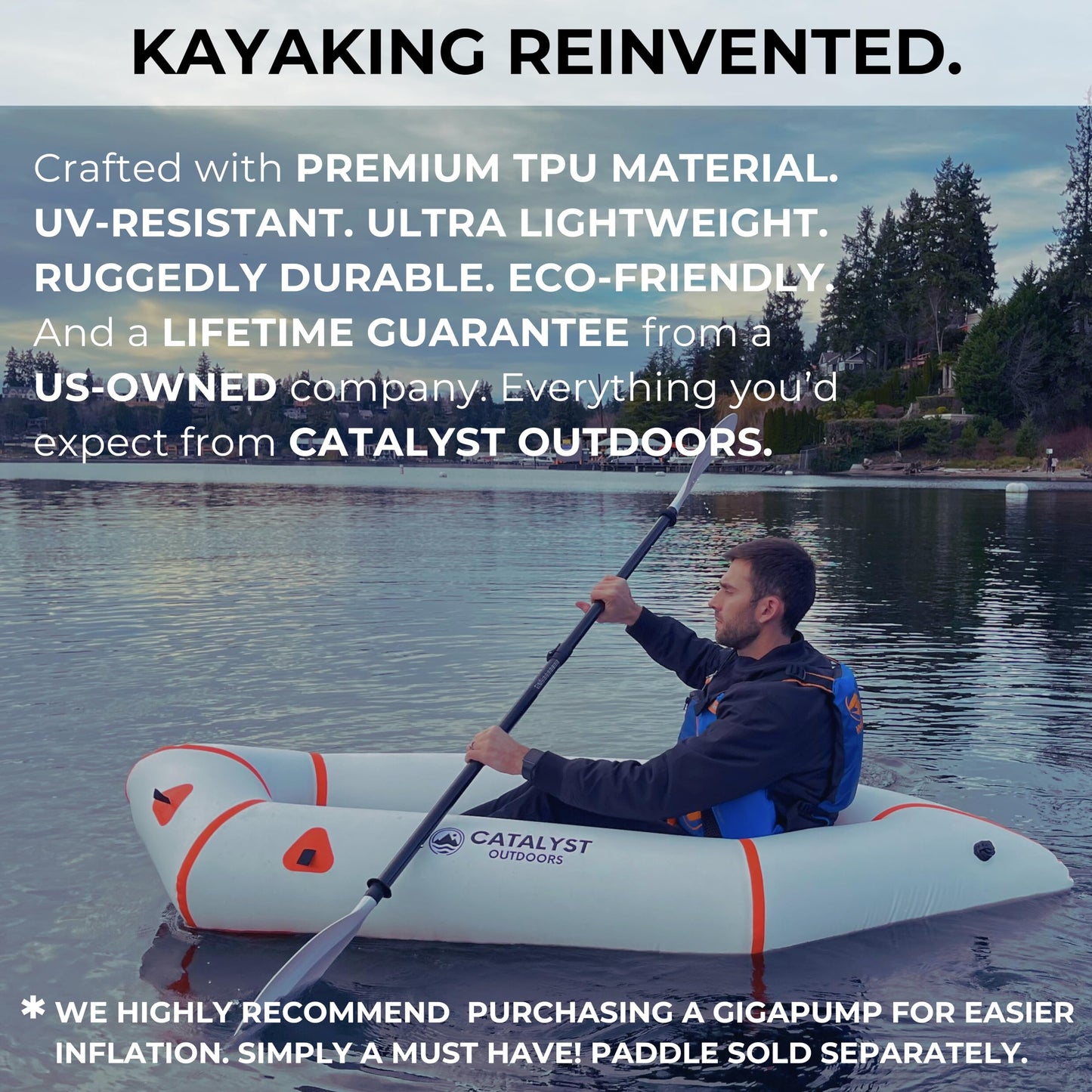 Catalyst Outdoors Ultra-Lightweight Inflatable Kayak for Adults & Kids - 1 Person Packraft, Durable TPU, Compact, Rapid Inflate, Ideal for Fishing & Adventure