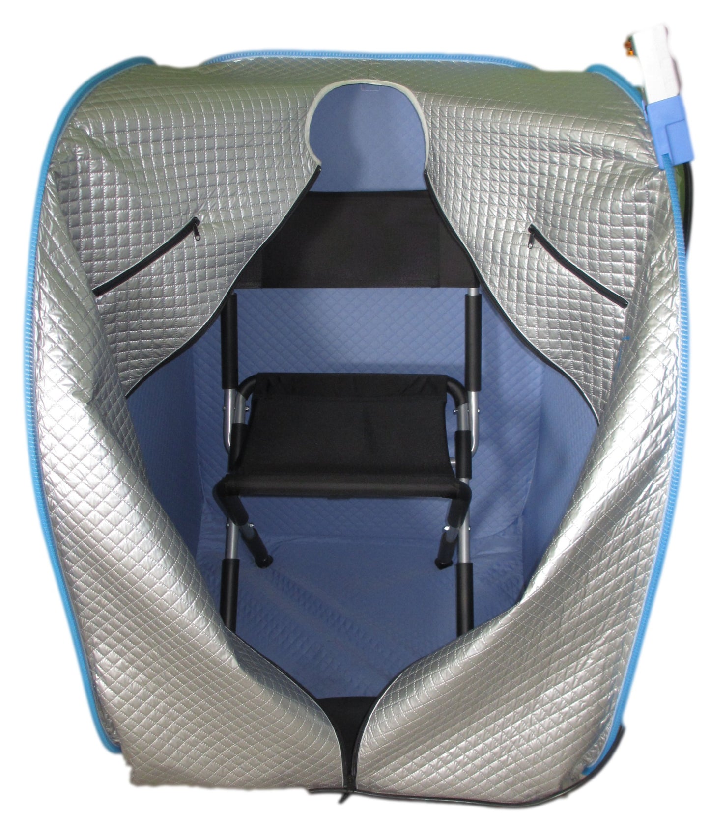 Relax Sauna Portable Far Infrared Sauna in Silver, Patented FIR Generator, 7–14 Micron Semiconductor Emitter, Low EMF, Folding Frame, Original Silver Reflective Exterior, Not Made in China.