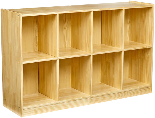 Amazon Basics Block Storage Cabinet, Backpack Organizer Shelf, 8 Compartment Cube Storage for Daycare, Pine Wood, 13" D x 48" W x 30" H