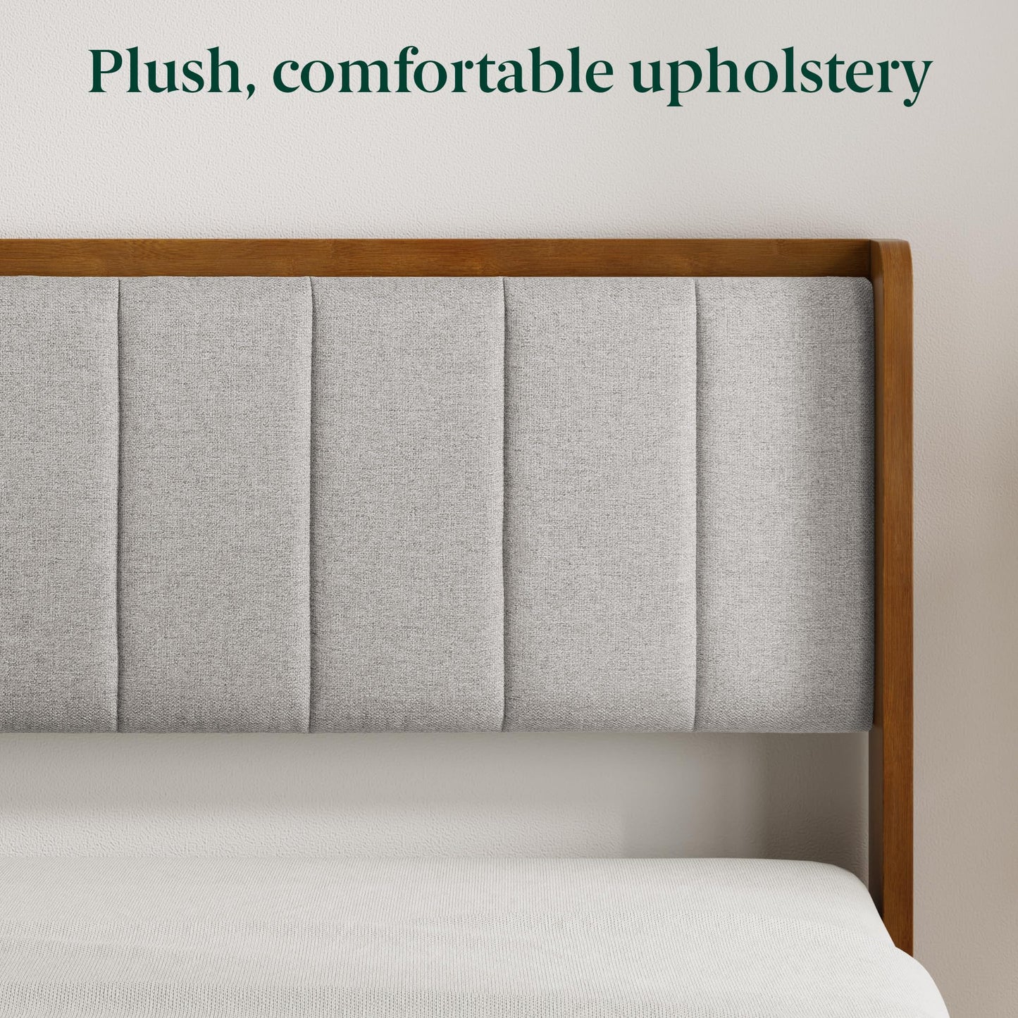 Zinus Jonas Bamboo Platform Bed Frame, Wingback Headboard, Mid-Century Modern Design, Plush Upholstered Comfort, Sustainable Bamboo, Fits Any Bedroom Style, No Box Spring Needed, Queen
