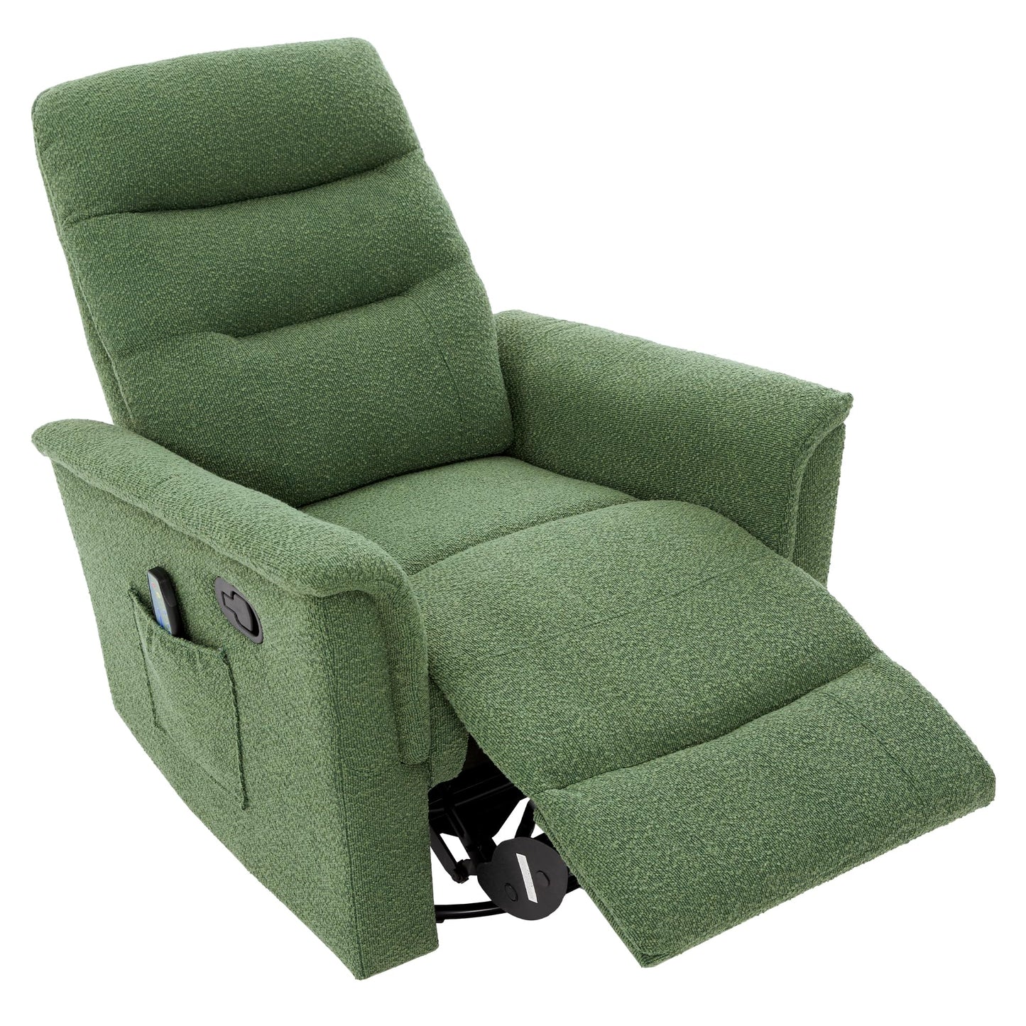 Christopher Knight Home Helen Massage Recliner Chair with 8 Points Function, Boucle Upholstered Recliner Sofa with Two Adjustable Positions, Swivel Massage Chair with a Side Storage Pocket, Green
