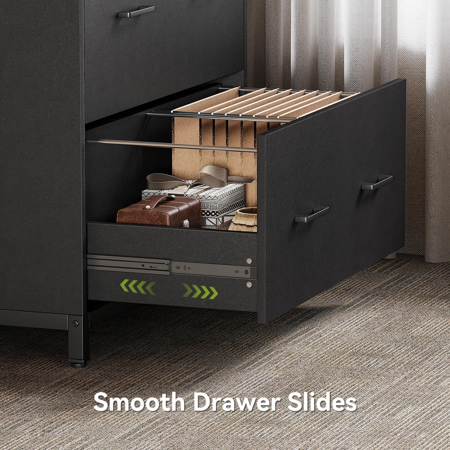 File Cabinet with Drawers, 30.7-Inch Lateral Cabinet under Desk for A4 and Letter Size Documents, Printer Stand, Filling Cabinet Under Desk Storage Organizer for Home Office, Brown & Black