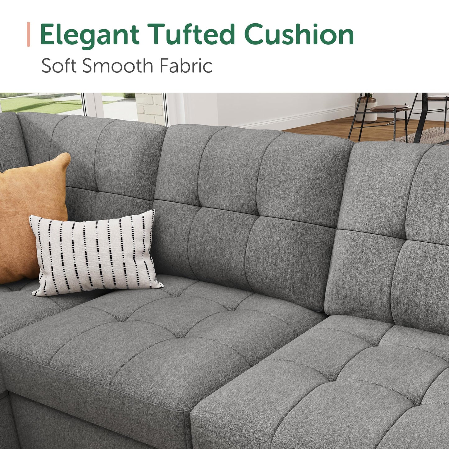 HONBAY Sleeper Sofa Bed with Storage Chaise, Sectional Couch with Pull Out Bed, U Shaped Sectional Sleeper Sofa Couch, Grey