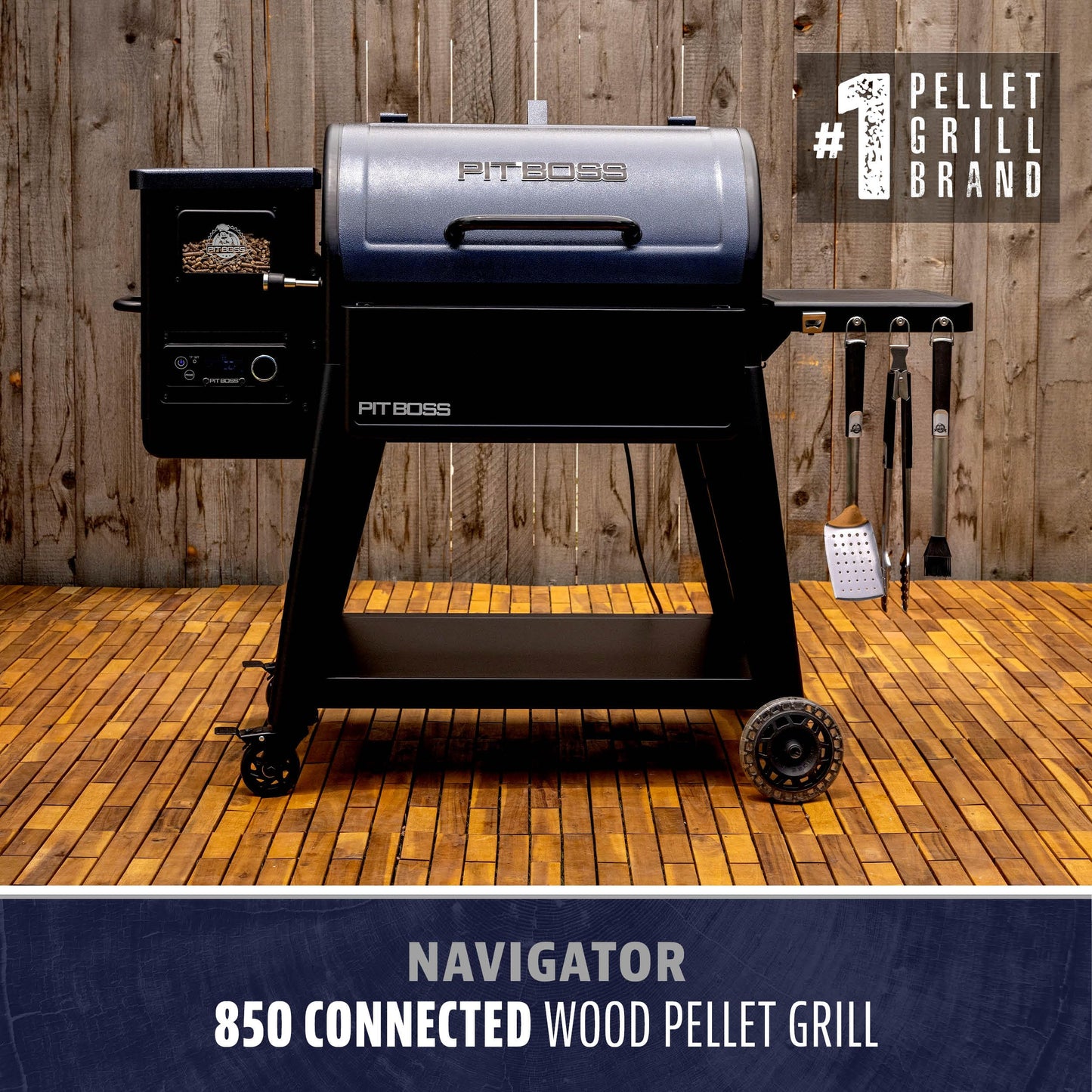 Pit Boss 850 Navigator Series WiFi & Bluetooth Wood Pellet Grill & Smoker, Flame Broiler and LCD Digital Controller, 932-Sq. In. Cook Space, 180°F to 500°F Temp Range, Meat Probe, 30 lb. Hopper