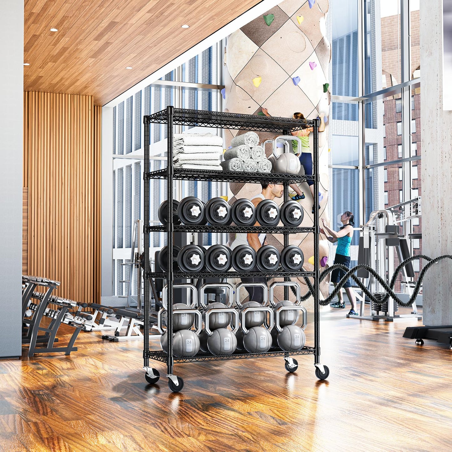 IZEUK 1500LBS Black Pantry Shelving 23.6" D x 53.1" W x 73.6" H Storage Wire Rack Shelf, 5 Tier Steel Adjustable Garage Wire Shelving Unit for Pantry, Kitchens and Basement