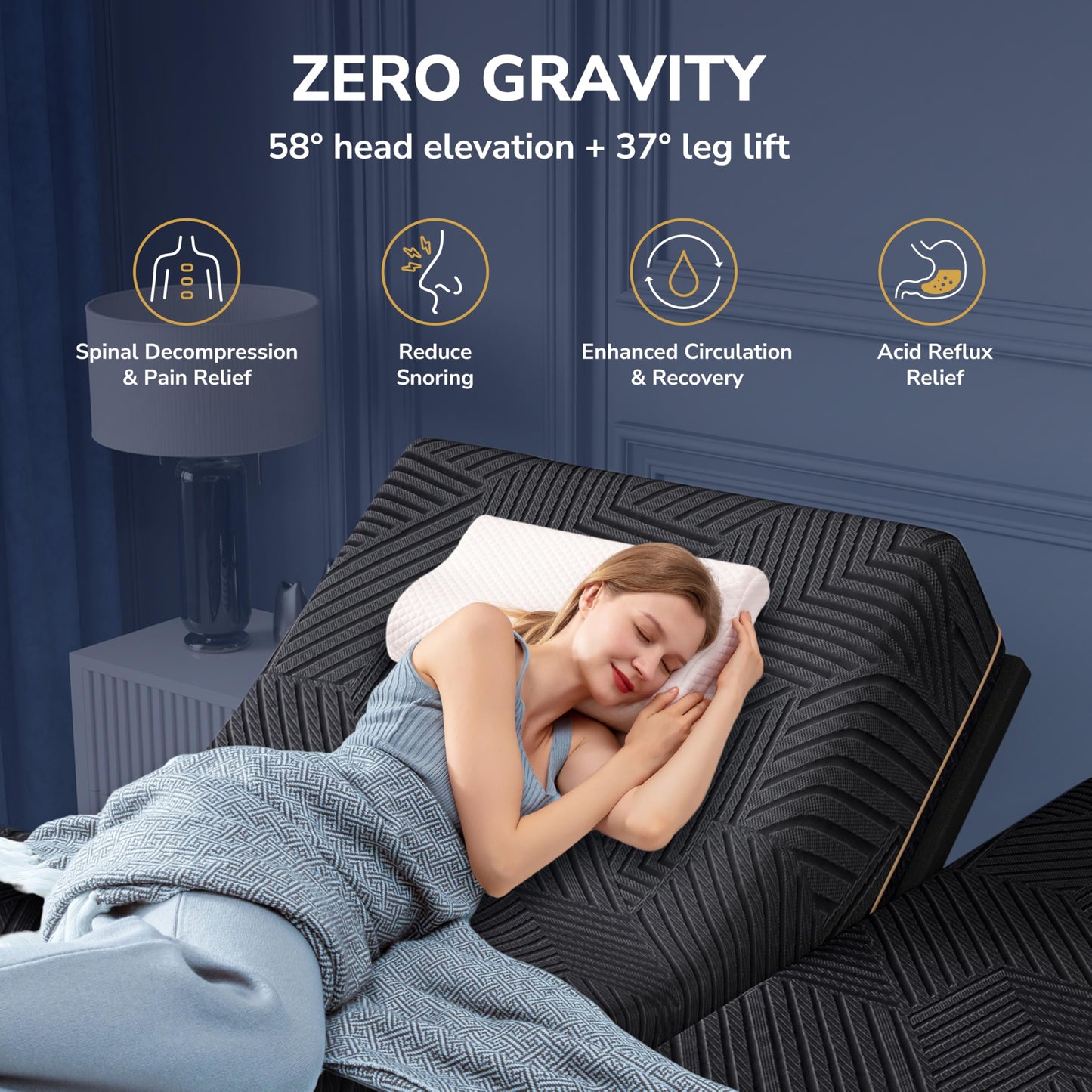 EGOHOME Split King Adjustable Bed Frame and 14 Inch Cooling Memory Foam Mattress, Wireless Remote Head and Foot Incline, 12 inch Legs, Zero Gravity
