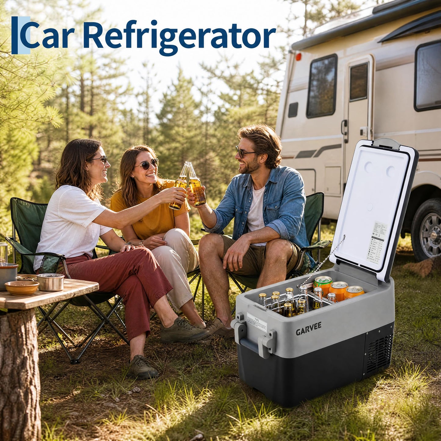 Garvee 42QT 12V Portable Refrigerator, Dual Zone Car Fridge Freezer with App Control & AC/DC Power for Camping, RV, Truck, Fishing & Home