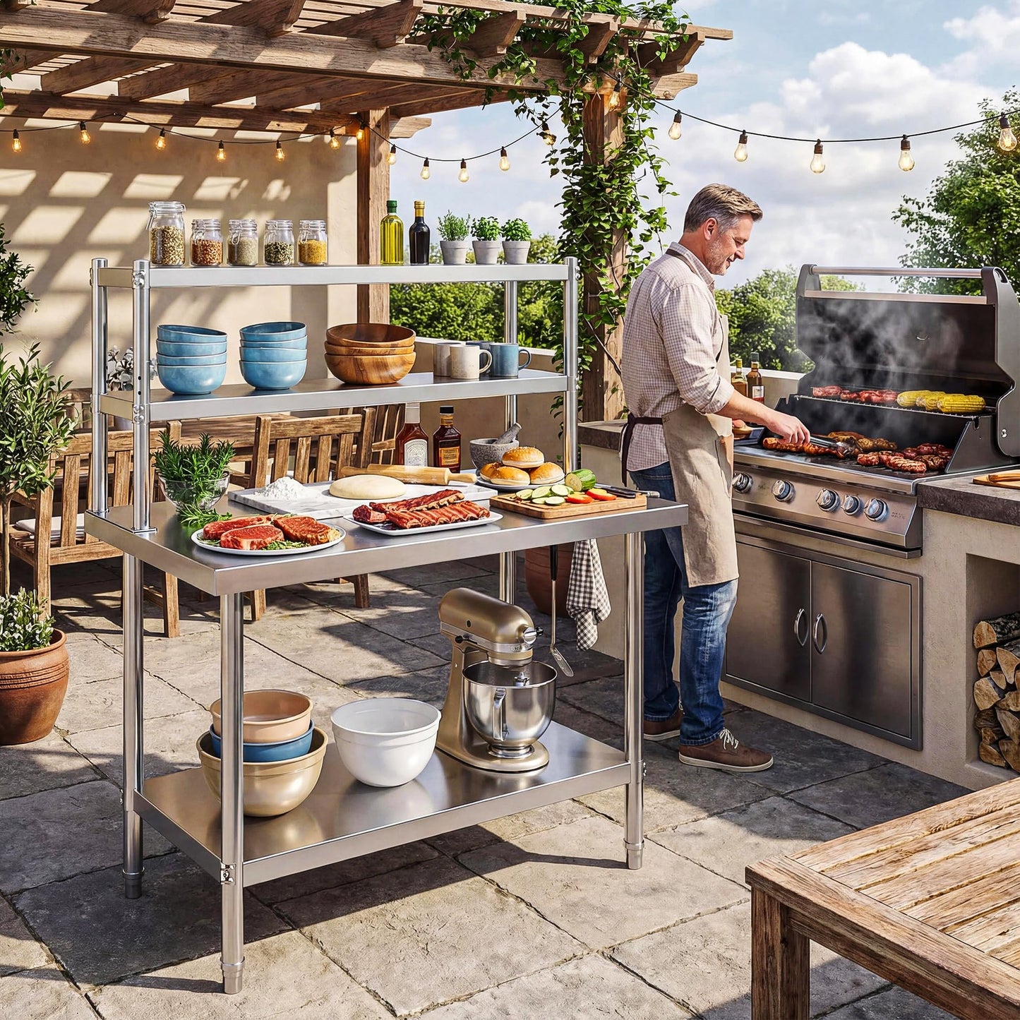 DWVO 30x24in Stainless Steel Table with Adjustable Overshelf