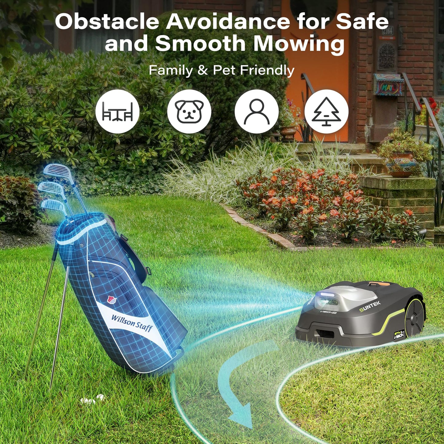 SUNTEK RTK Robot Lawn Mower, Perimeter Wire Free RTK+Vision Robotic Lawnmower for 1/4 Acres Lawn, Auto Mapping, APP Control, Multi-Zone Management, 35% Slope, Cutting Height 1.2''~2.4''