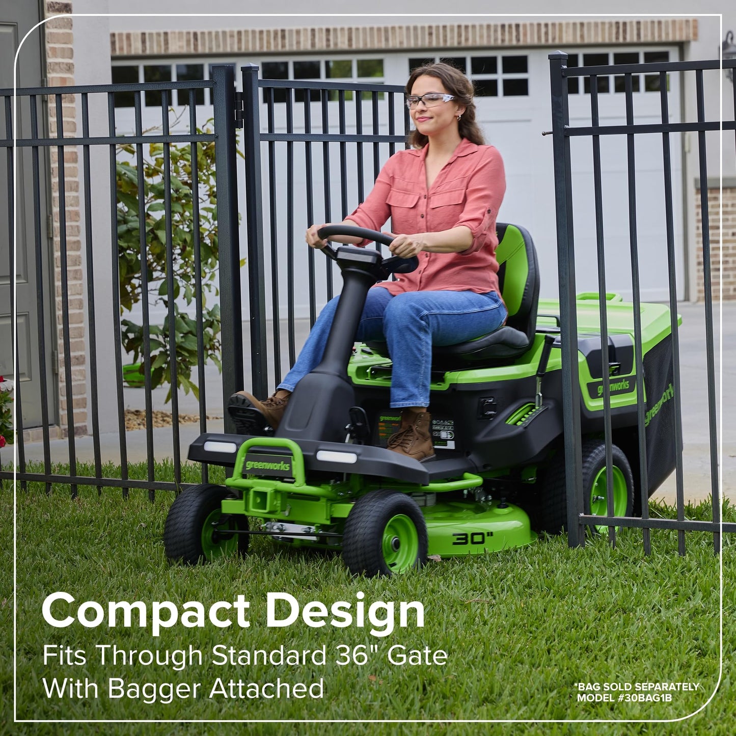 Greenworks 80V 30" Cordless Riding Lawn Tractor, (4) 6.0Ah Batteries and 600W Charger