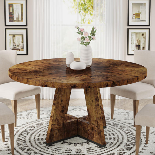 Tribesigns 47 inch Round Dining Table Wood Kitchen Table for Dining Room, 47" Dinner Room Tables for 4-6, Farmhouse Accent Furniture with Wooden Tabletop and Cross Base, Vintage