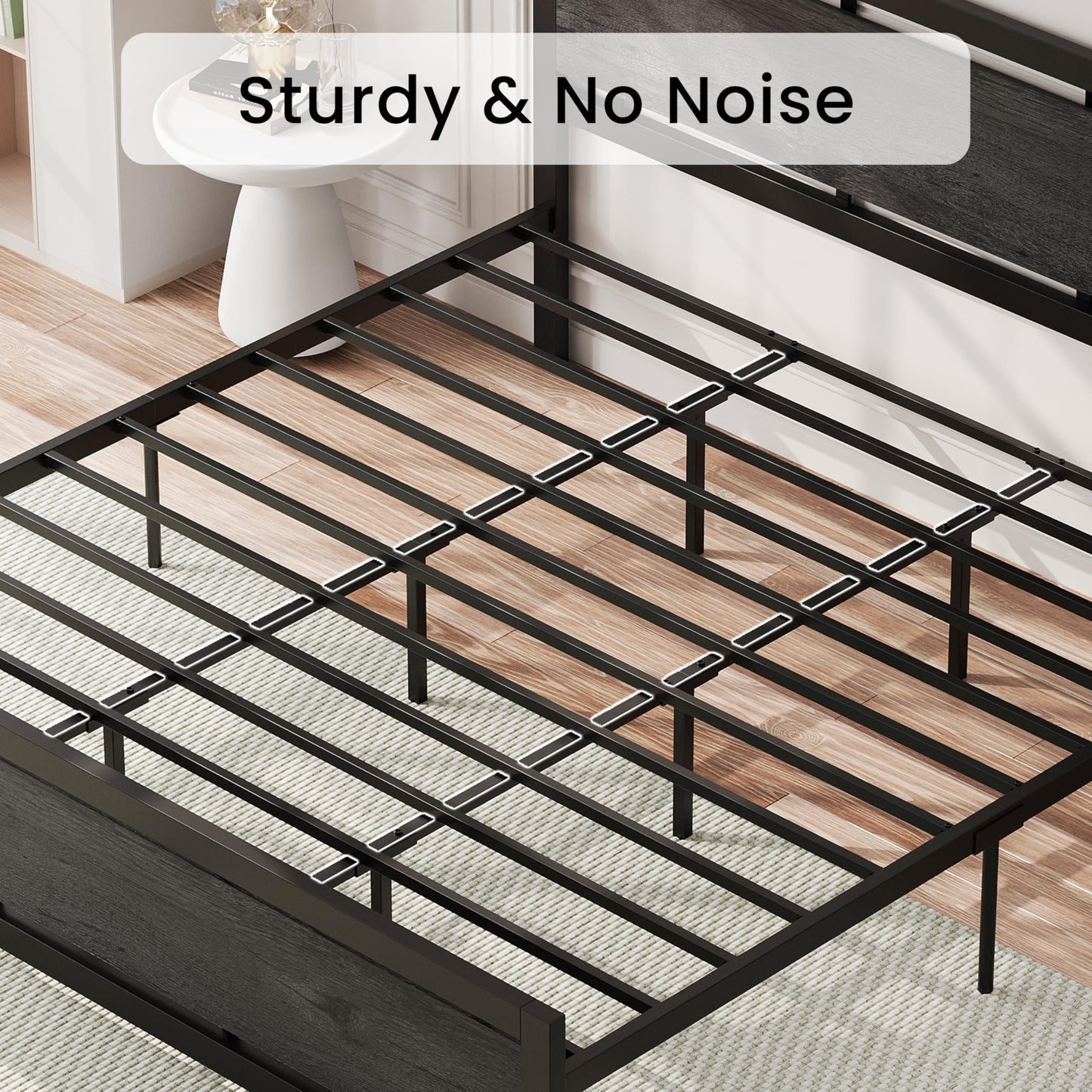 LIKIMIO King Bed Frame with Headboard and Footboard, Metal Strong Supports, Easy Assembly, Noise-Free, No Box Spring Needed, Charcoal Grey