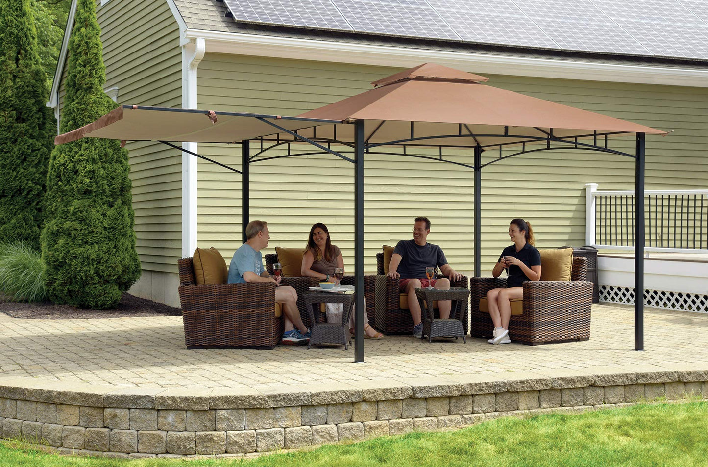 ShelterLogic 11' x 11' Canopy Series Redwood Easy Assembly Seasonal Shade UV Protection with Extendable Awning Outdoor Gazebo