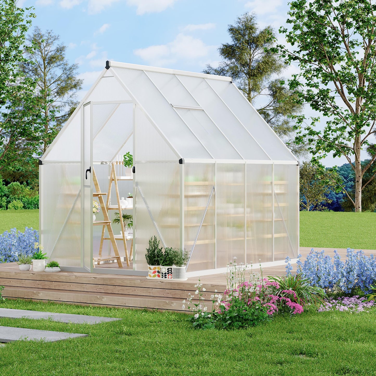 GarveeLife 6X7FT Polycarbonate Greenhouse with Aluminum Frame, Polycarbonate Greenhouse for Outdoors, Greenhouses with Ventilation, Aluminum Large Walk-in Greenhouses for Outside