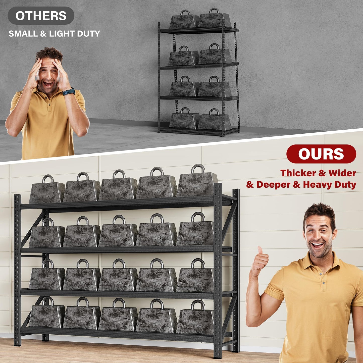 71.3" Wide Heavy Duty Garage Shelving Units,5000LBS Deep Storage Shelves,Black Metal Garage Shelves,Steel Shelf,Large Storage Rack,Industrial Shelving for Shop,Warehouse,Basement,71.3"W x 24"D x 70"H