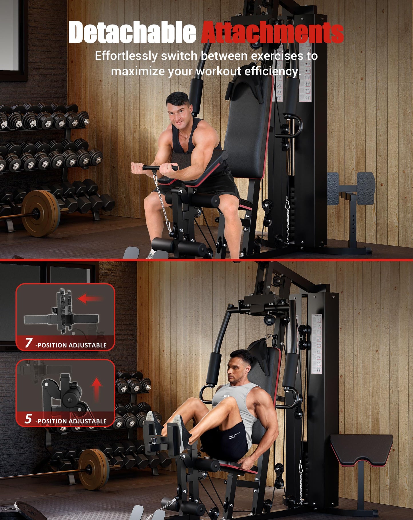 Multifunctional Carbon Steel Home Gym Equipment, Full Body Workout Machine with 150 Lb Weight Stack and Pulley System, Strength Training Exercise Equipment for Home, Black