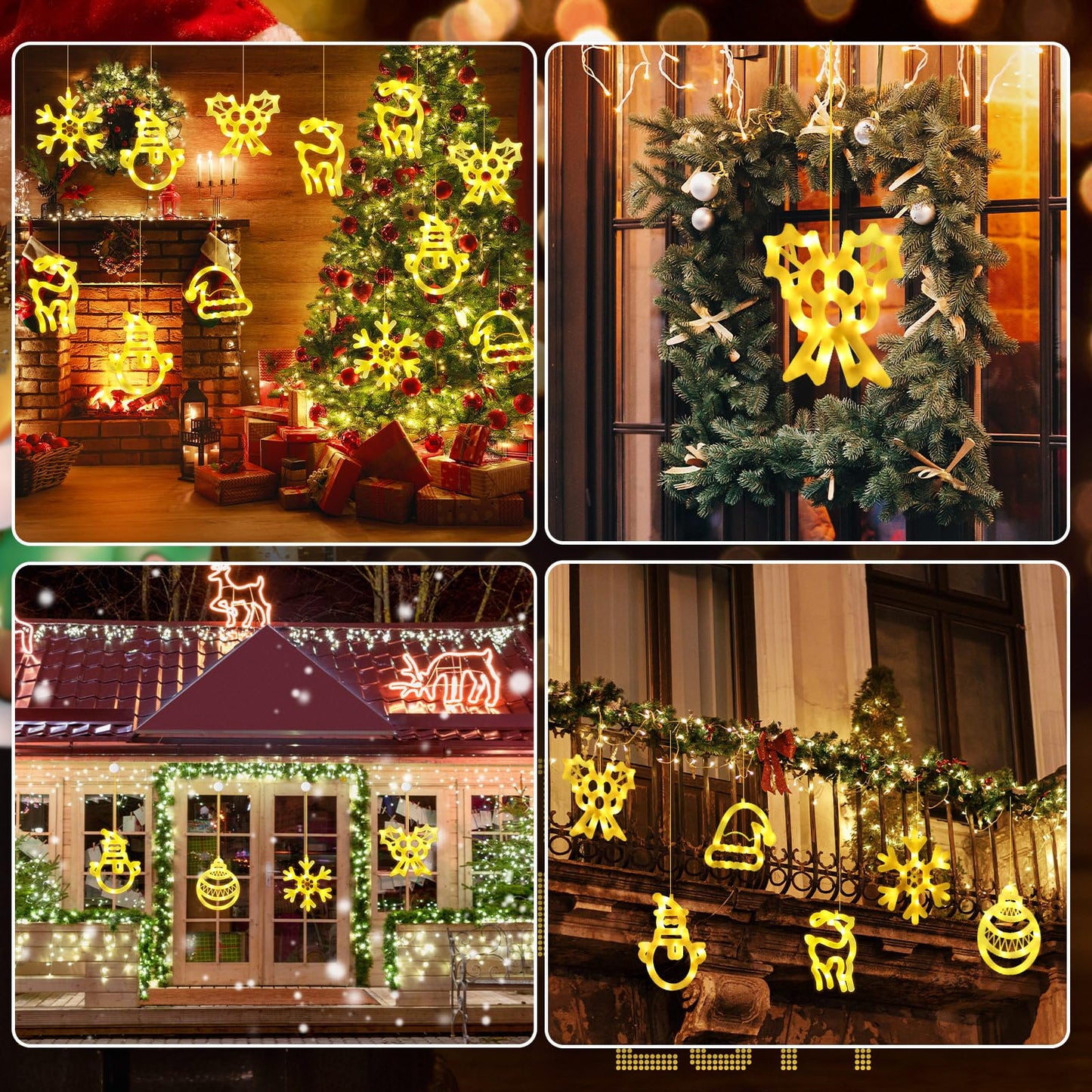 Gejoy Christmas Window Lights - 6 Pcs Warm White Acrylic Silhouette Decor, Timer Suction Cup, GJ-Gejoy-887, Cute Style