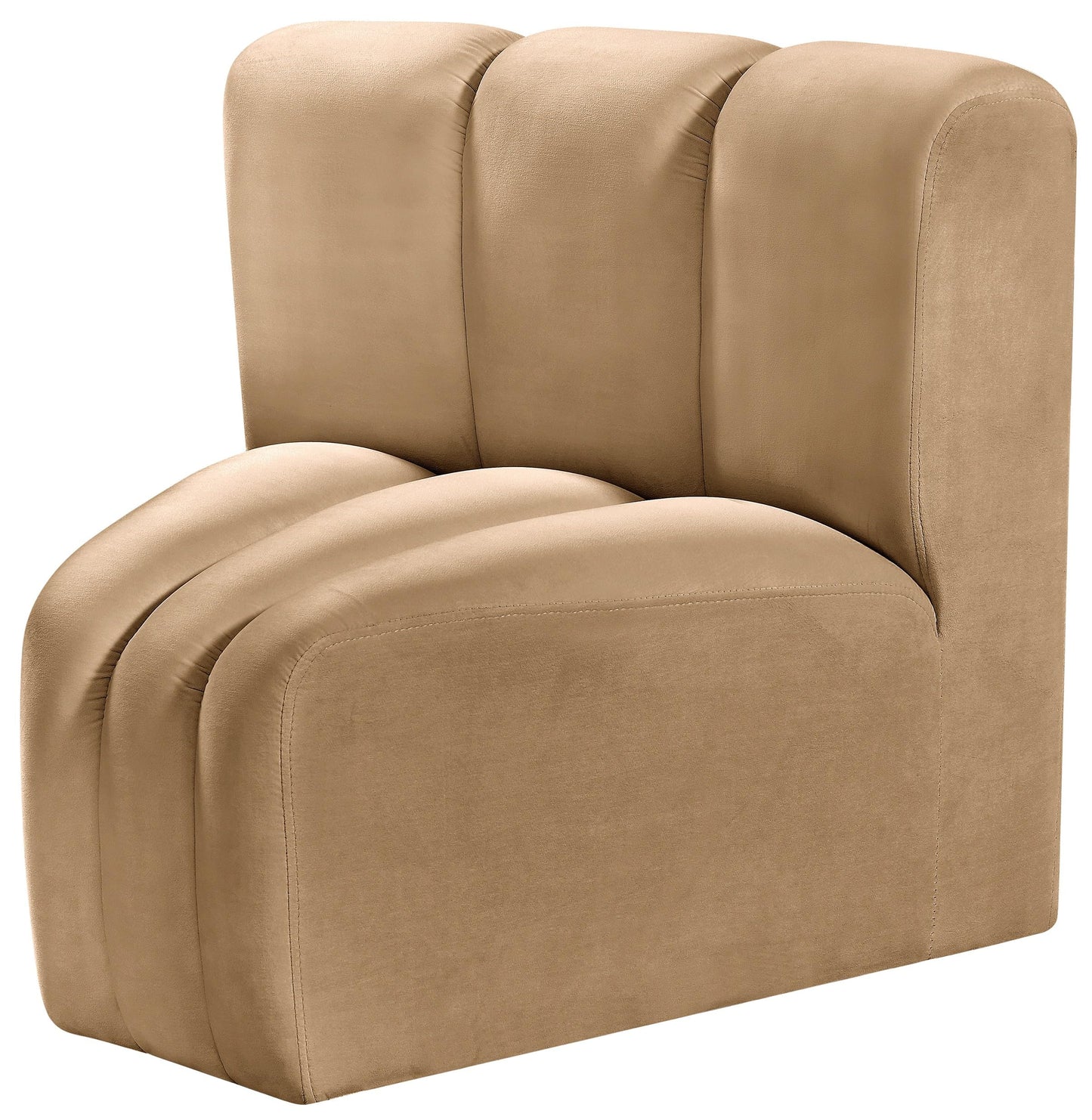 Meridian Furniture 103Camel-CC Arc Collection Modern | Contemporary Curved Corner with Soft Camel Velvet, Channel Tufting, Modular for Limitless Configurations, 33" W x 31" D x 30" H, Camel