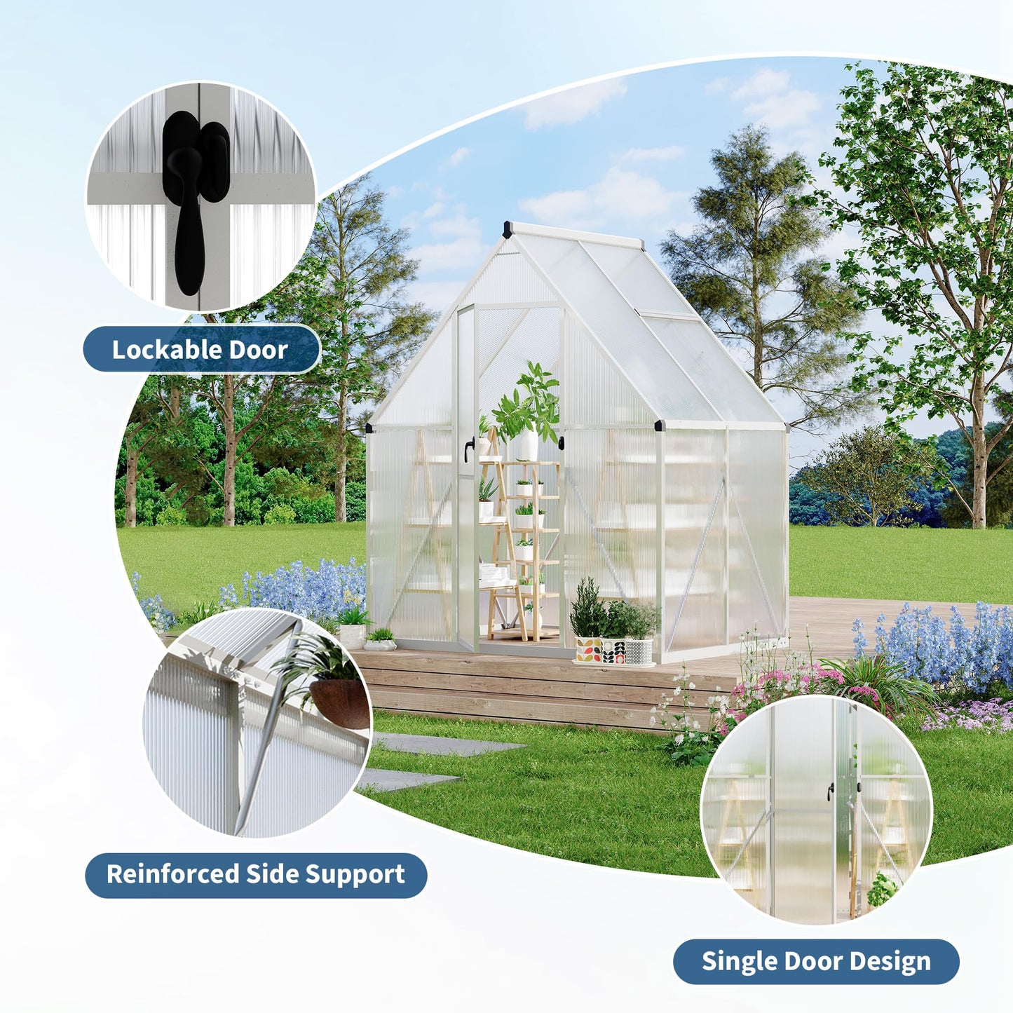 GarveeLife 6X4FT Polycarbonate Greenhouse with Aluminum Frame, Polycarbonate Greenhouse for Outdoors, Greenhouses with Ventilation, Aluminum Large Walk-in Greenhouses for Outside