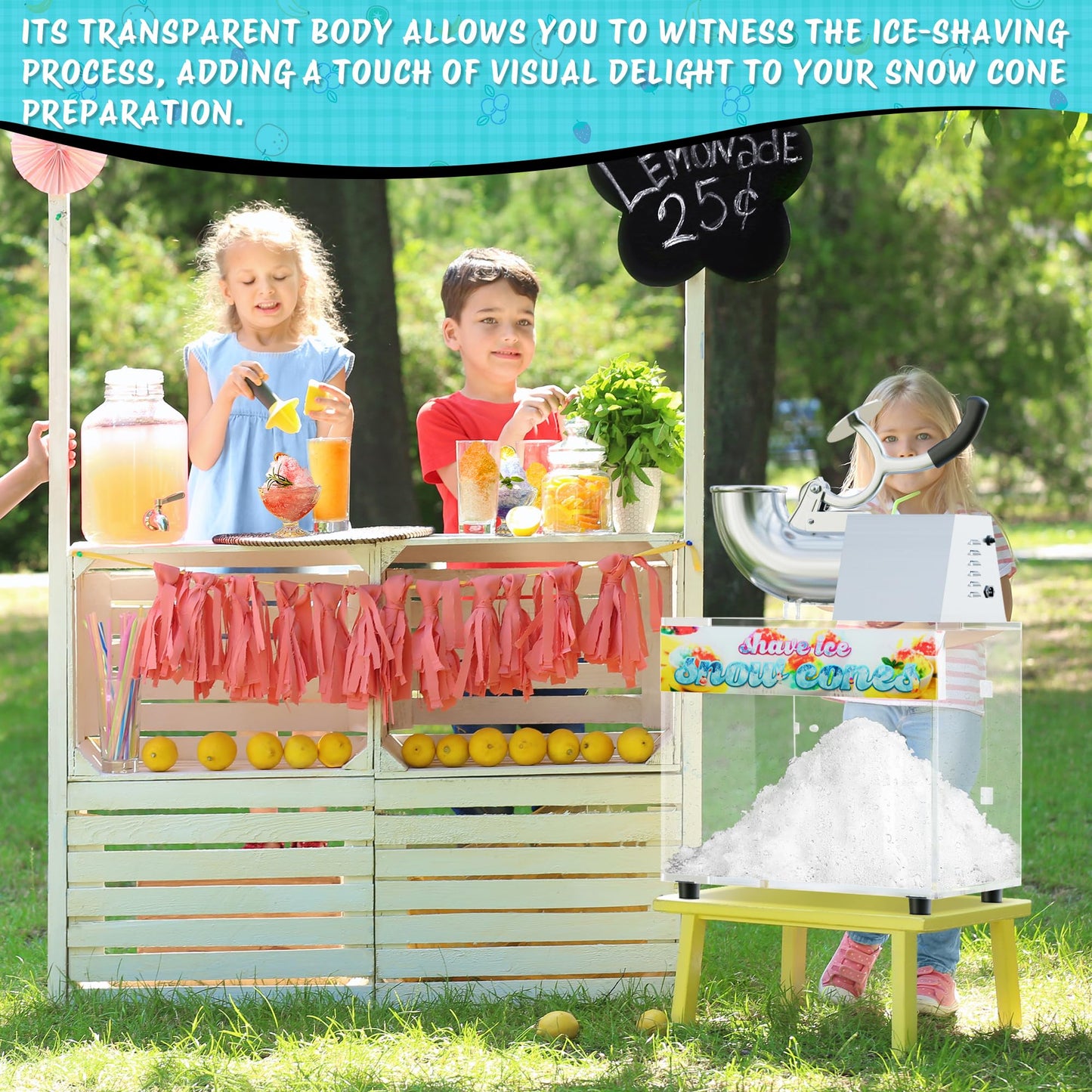 VALONDINO 48L Snow Cone Machine, 500LB/H Commercial Shaved Ice Machine for Snow Cones, 300W Electric Fluffy Snow Cone Maker for Party, Suitable for Party Activities, Family Gatherings, Sale