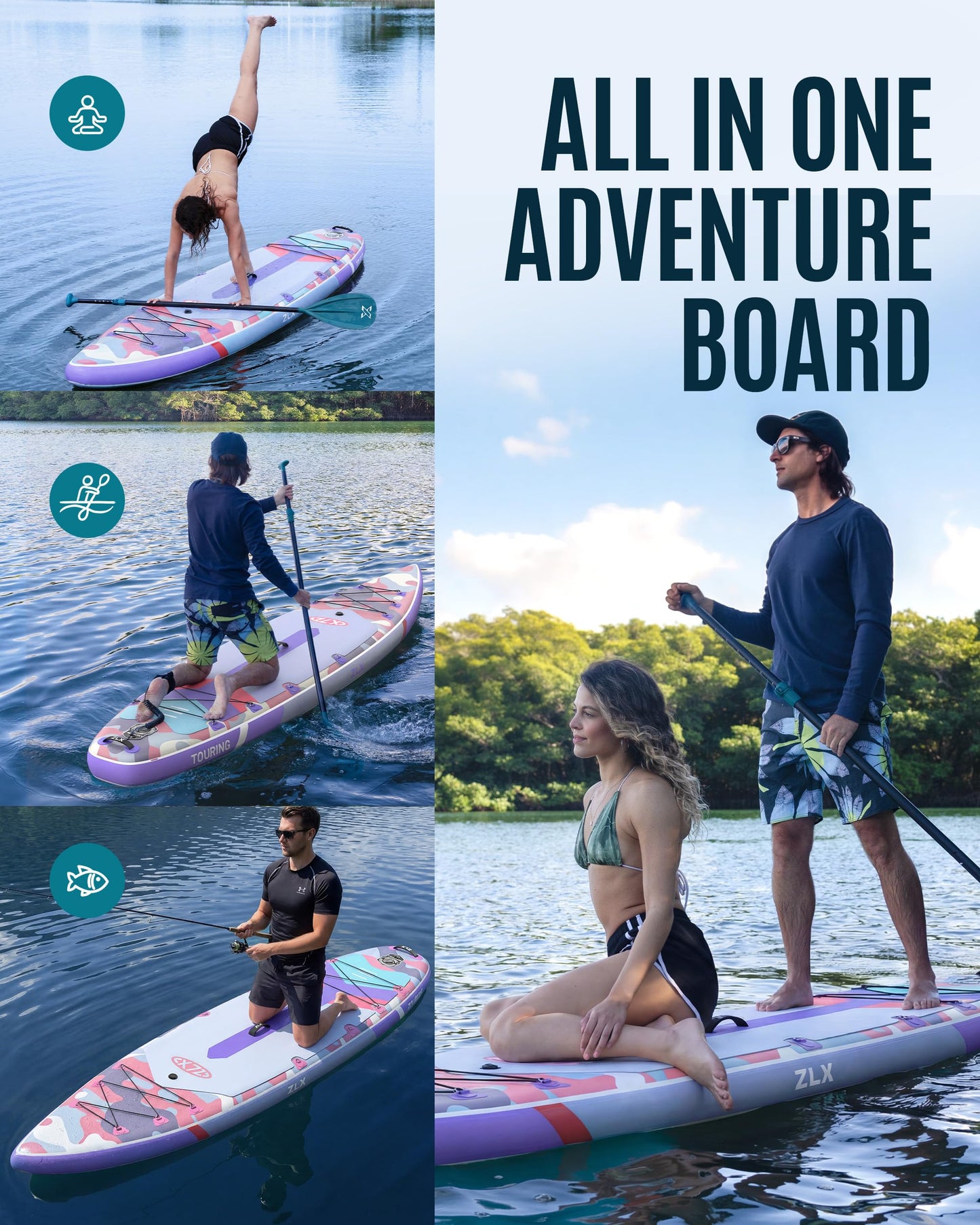 ZLX 11'6" Extra Wide Inflatable Paddle Board, Touring Stand Up Paddleboard, Fast-Tracking SUP for Long-Distance, Stable Center Fin, Portable Backpack & Accessories for Adults, 500lb/3 People/Family