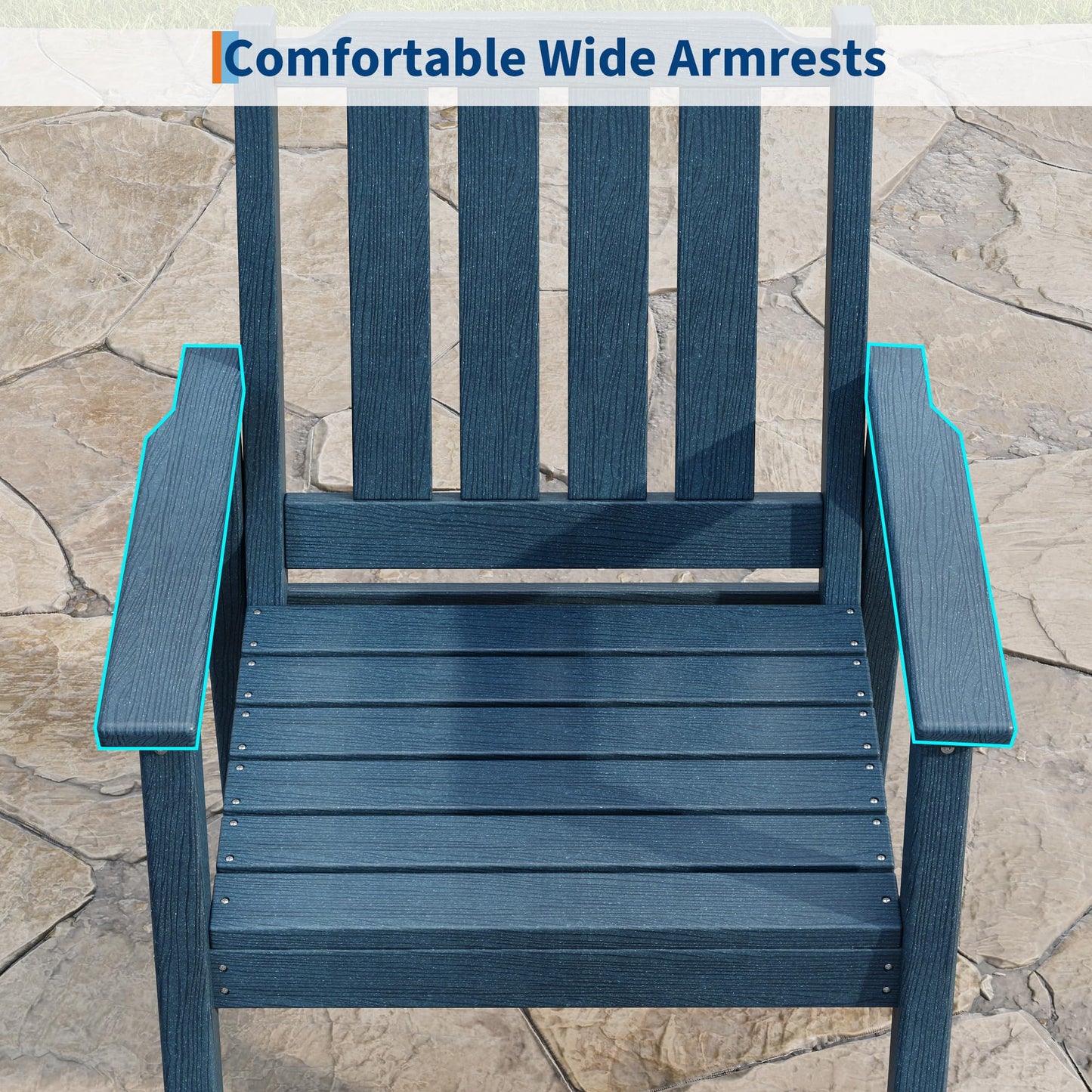 Outdoor Dining Chairs Set of 4, HDPE Patio Chairs 650LBS Capacity All-Weather Yard Armchair with Slatted Seat, 23.9" Wide Heavy Duty Modern Backyard Furniture for Garden, Poolside, Deck (Navy Blue)