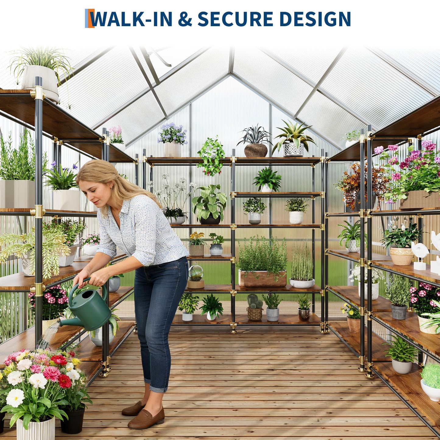 GarveeHome 6x6 FT Walk-in Greenhouse, Large Polycarbonate Green House with Sliding Door & Adjustable Roof Vent, Heavy-Duty Weatherproof Outdoor Greenhouse for Patio, Backyard, Garden