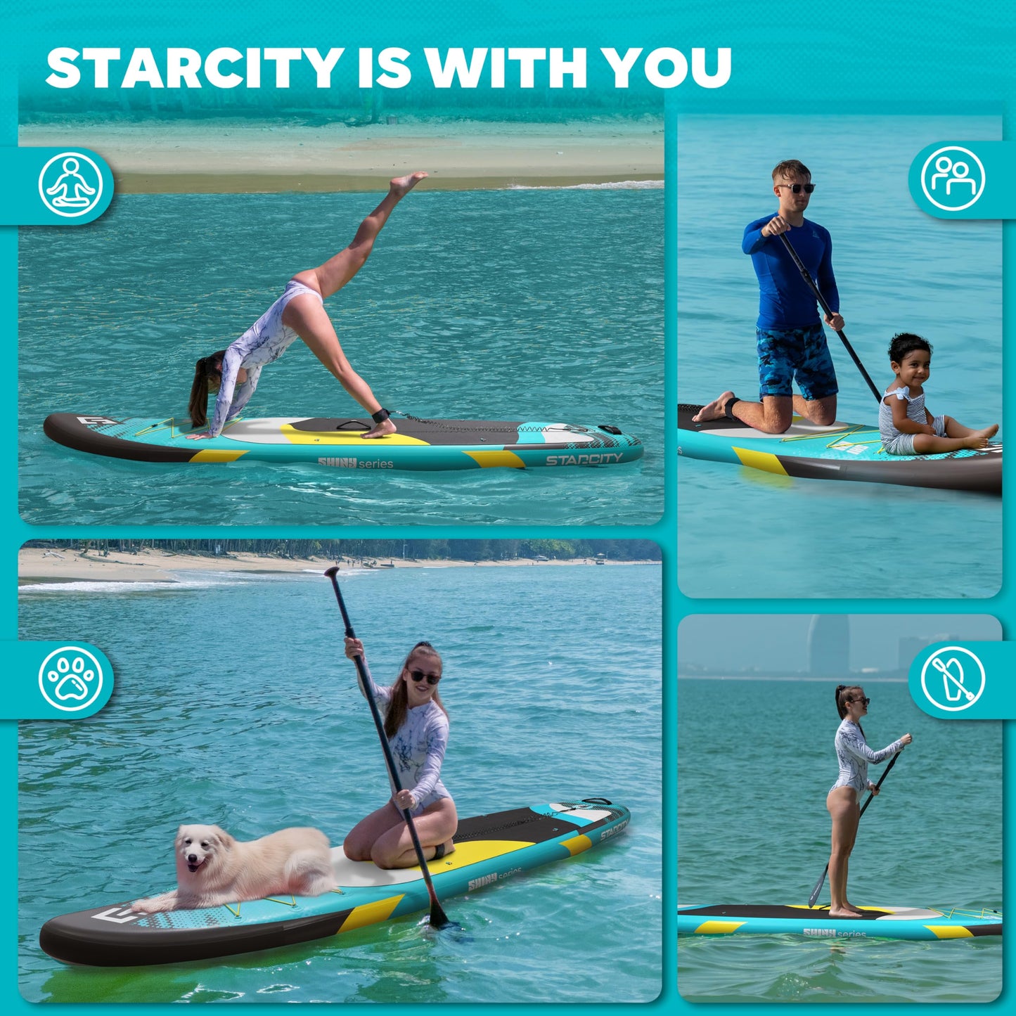 Starcity 11'*33"*6" Blow Up Paddle Board, Inflatable Paddle Board, Spacious and Stable, Anti Slip and Easy to Operate, Large Size Suitable for Single Person/Family/Pet Use, Green Black