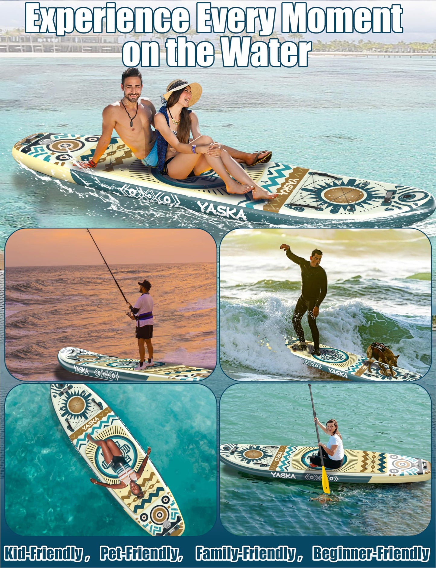 YASKA Inflatable Stand up Paddle Board 11ft with Premium SUP Accessories,Extra Wide Design Non-Slip Paddleboard for Beginner Adults Advenor Yoga Fishing