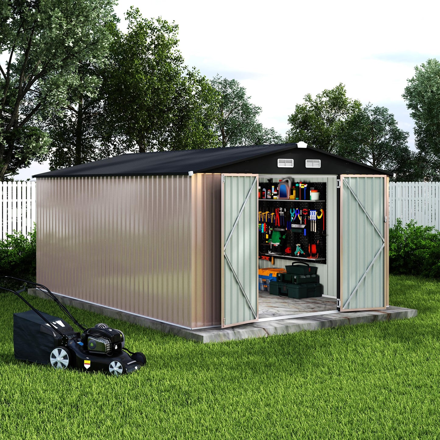 Outdoor Metal Sheds 10x14, Outdoor Storage Shed MetalGarden Tool Shed for Backyard, Metal Utility Sheds Buildings with Air Vent